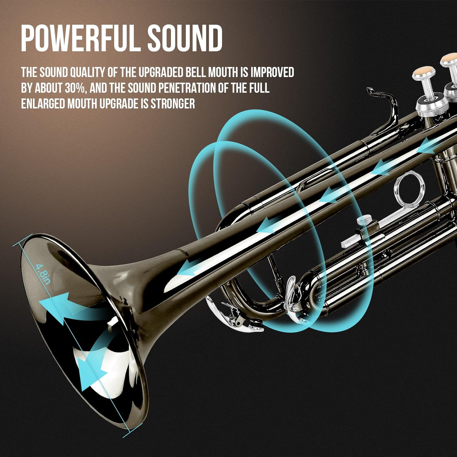 Soulmate Trumpet Brass Standard Bb Trumpet Instrument for Student School Band Orchestra Adult Beginner with Hard Case, Cleaning Kit, 7C Mouthpiece and Gloves, Black