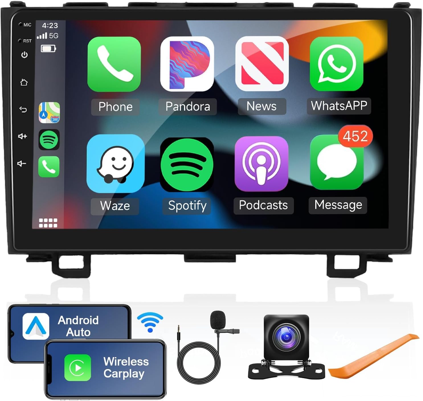Android Car Stereo for Honda CRV 2007-2011 with Wireless Carplay/Android Auto with WiFi GPS Navigation, 9