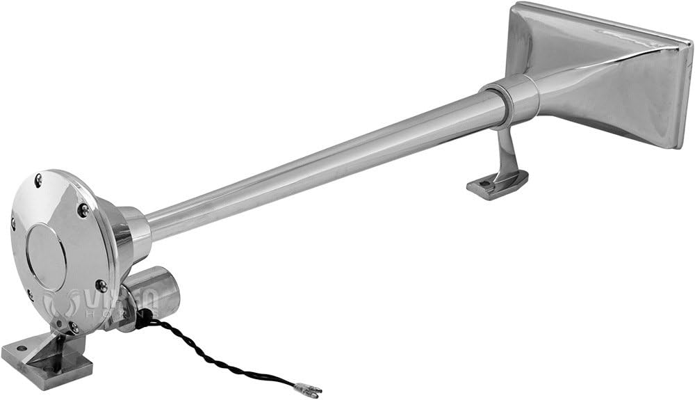 Vixen Horns Train Horn for Boat/Truck/Car. Air Horn Waterproof Chrome Plated Single Trumpet + Cover. Super Loud dB. Marine Grade Finish. Fits 12v/24v Vehicles like Semi/Pickup/Jeep/SUV VXH1264