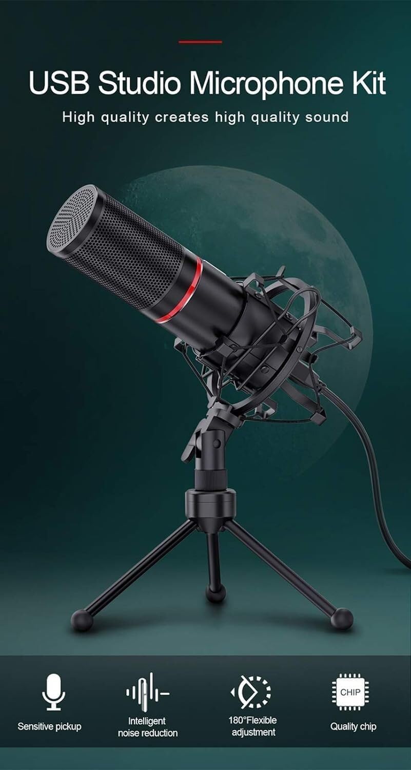 Studio Microphone Kit with Stand for Gaming Studio Singing Streaming Podcast Gaming, Black