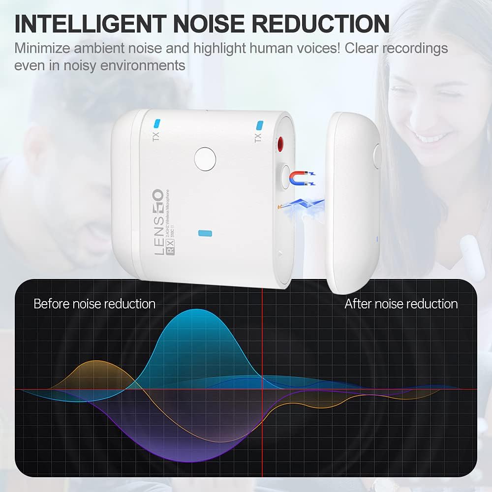 LENSGO 318C II 2.4GHz Dual Clip on Wireless Lavalier Microphone for DSLR/SLR Camera Camcorder iPhone Android Rechargeable Lapel Mic for Video Recording Interview TikTok YouTube Live Streaming -B