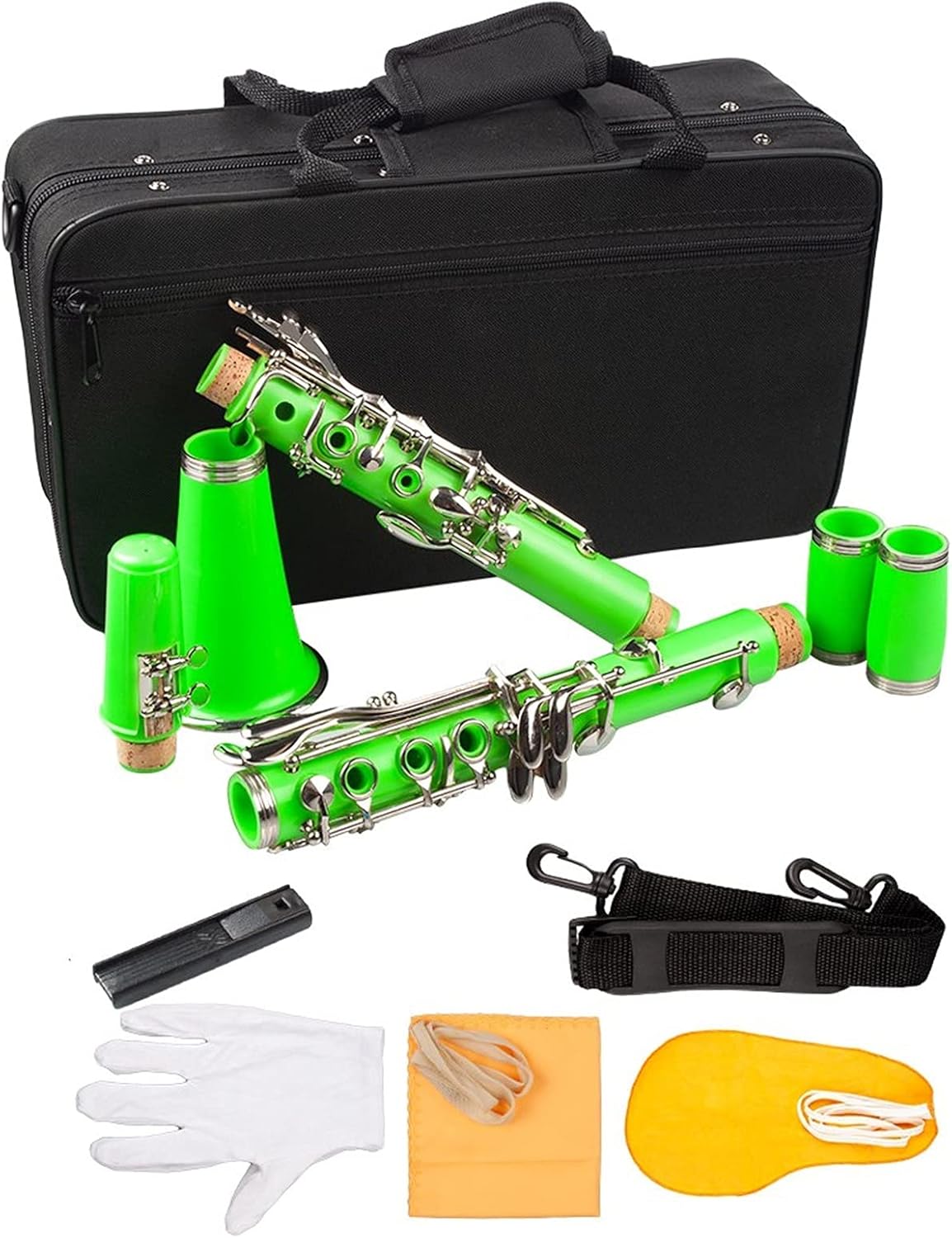Clarinet Set Green AbsClarinet Bb Cupronickel Plated Nickel 17 Key with Cleaning Cloth Gloves Woodwind Instrument Professional Clarinet