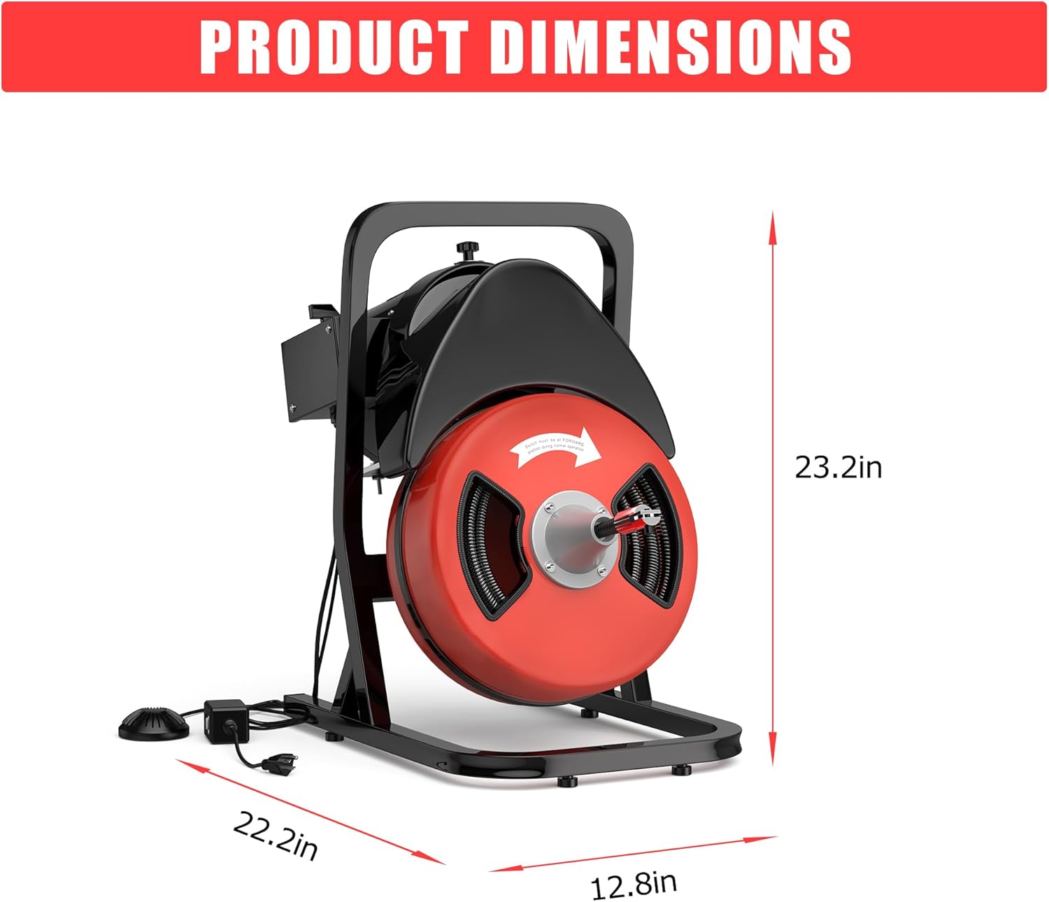 50FT 1/2 Inch Drain Cleaning Machine, Portable Electric Drain Auger with 6 Cutter & Air-Activated Foot Switch, Sewer Snake Drain Cleaner for 1