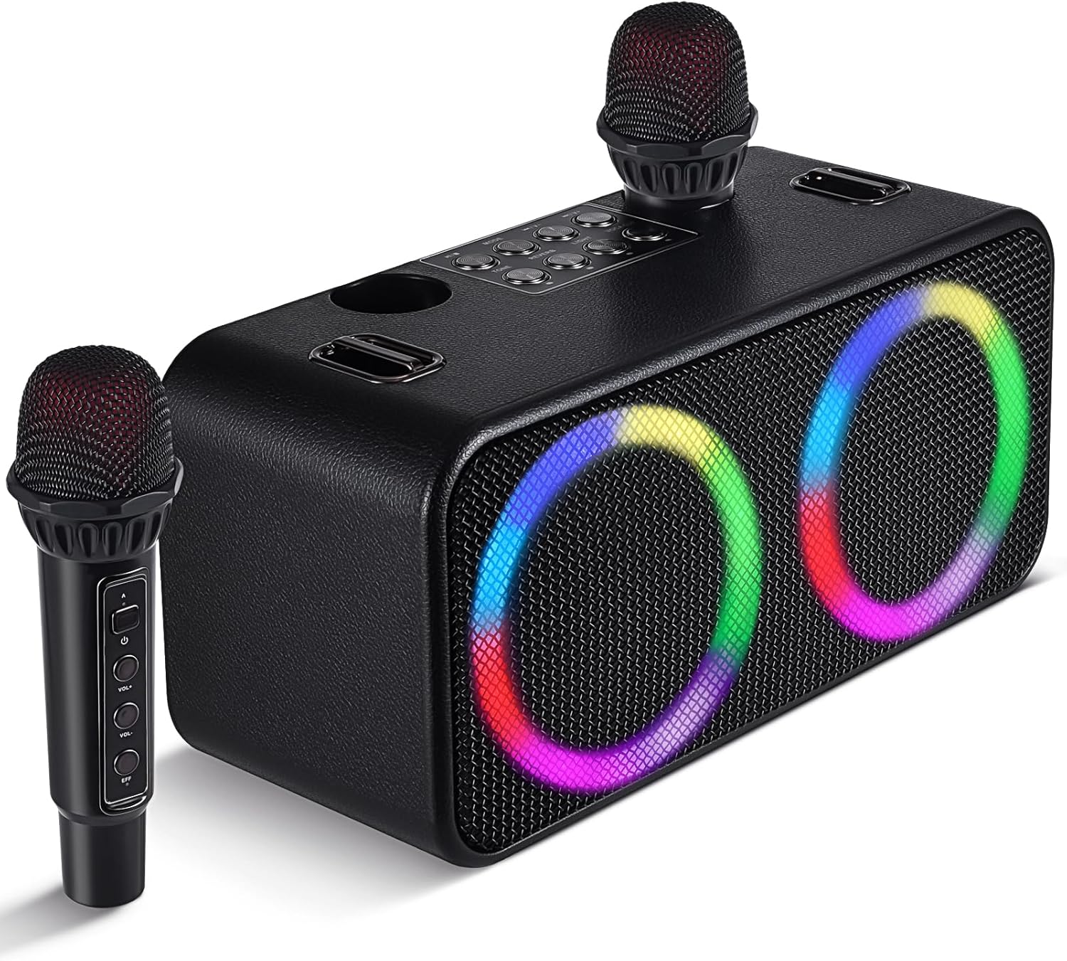 Karaokee Microphone Machine Kids Adults, Karaoke Machine Adults Big Party, Outdoor Bluetooth Speaker Karaoke Machines Portable 6 Sound Effects 4 Party Lights TF Card/USB Home Picnic Church, Black