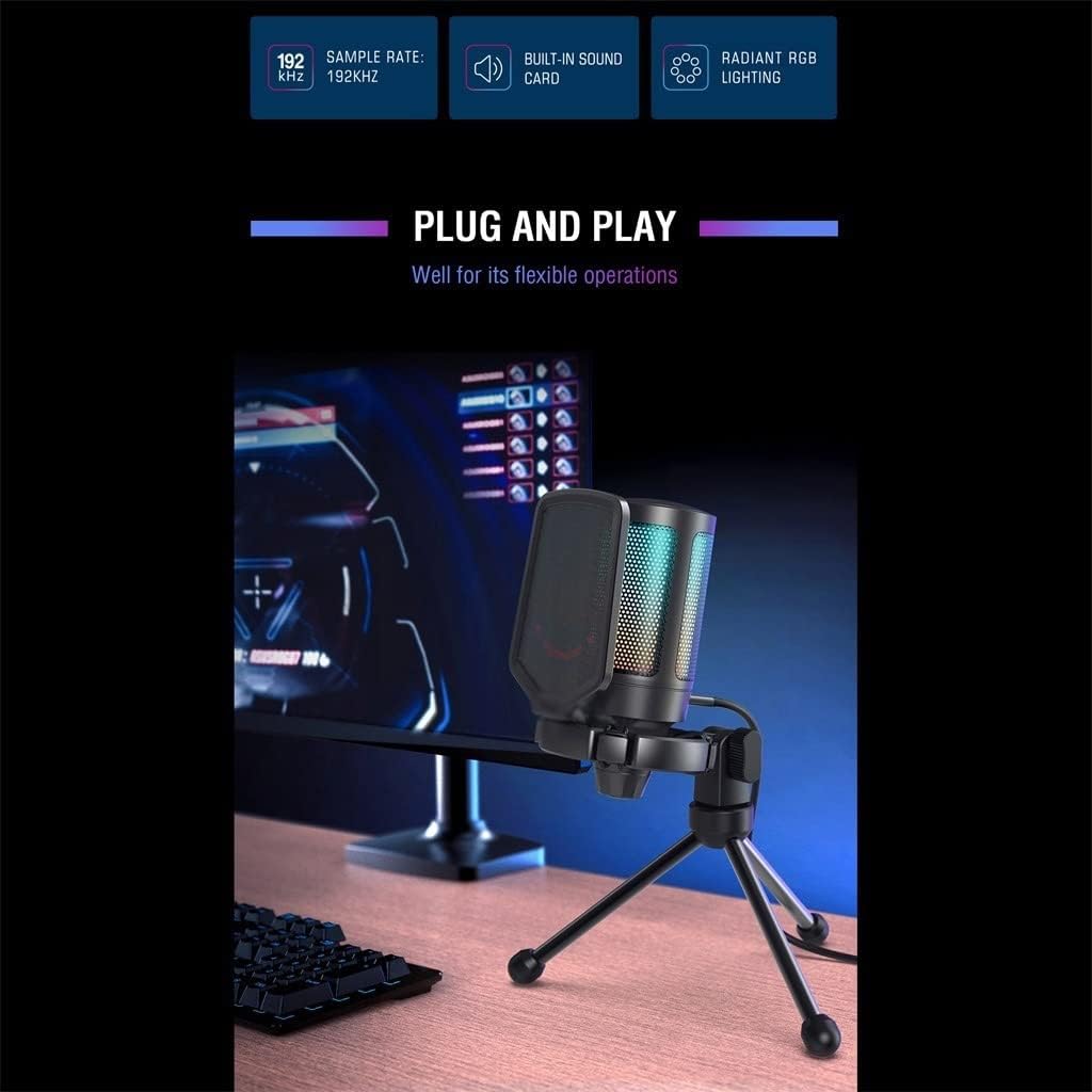 USB Condenser Gaming Microphone, Suitable for Computers with Pop Filter Vibration Reduction and Gain Control, Suitable for Podcasts