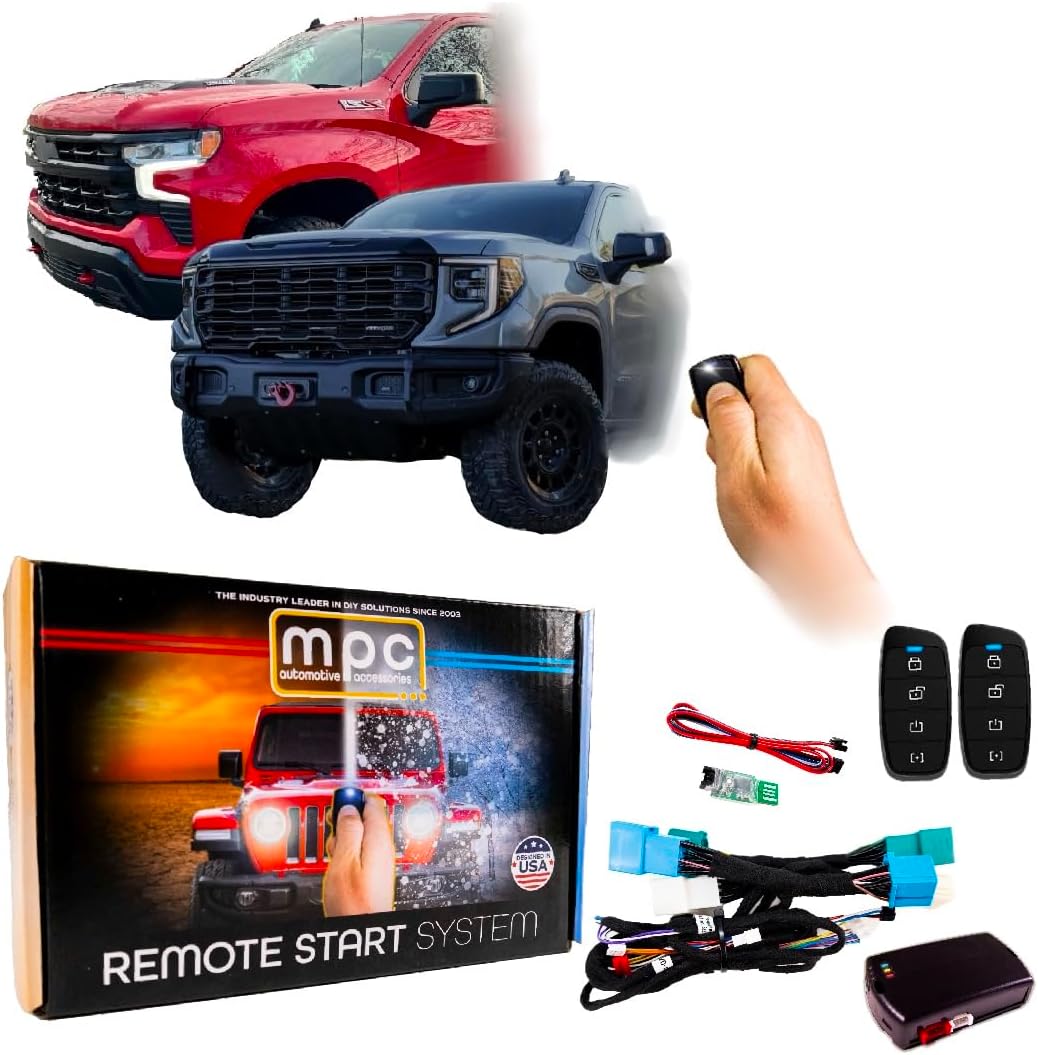 MPC Remote Start Kit for Chevy Silverado/GMC Sierra 1500/2500/3500 2015-2023 || 2-Way Long Range 3,000ft 4-Button Remotes || Plug and Play || Key to Start Only || USA Tech Support