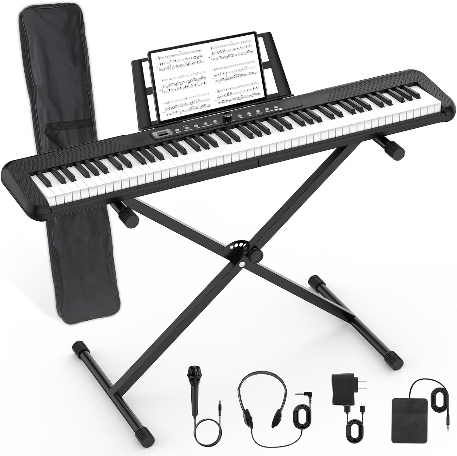 88 Key Piano Keyboard, Semi Weighted Electronic Digital Piano with Music Stand, Power Supply, Sustain Pedal, Bluetooth, Stand, MIDI, for Beginner Professional at Home, Stage