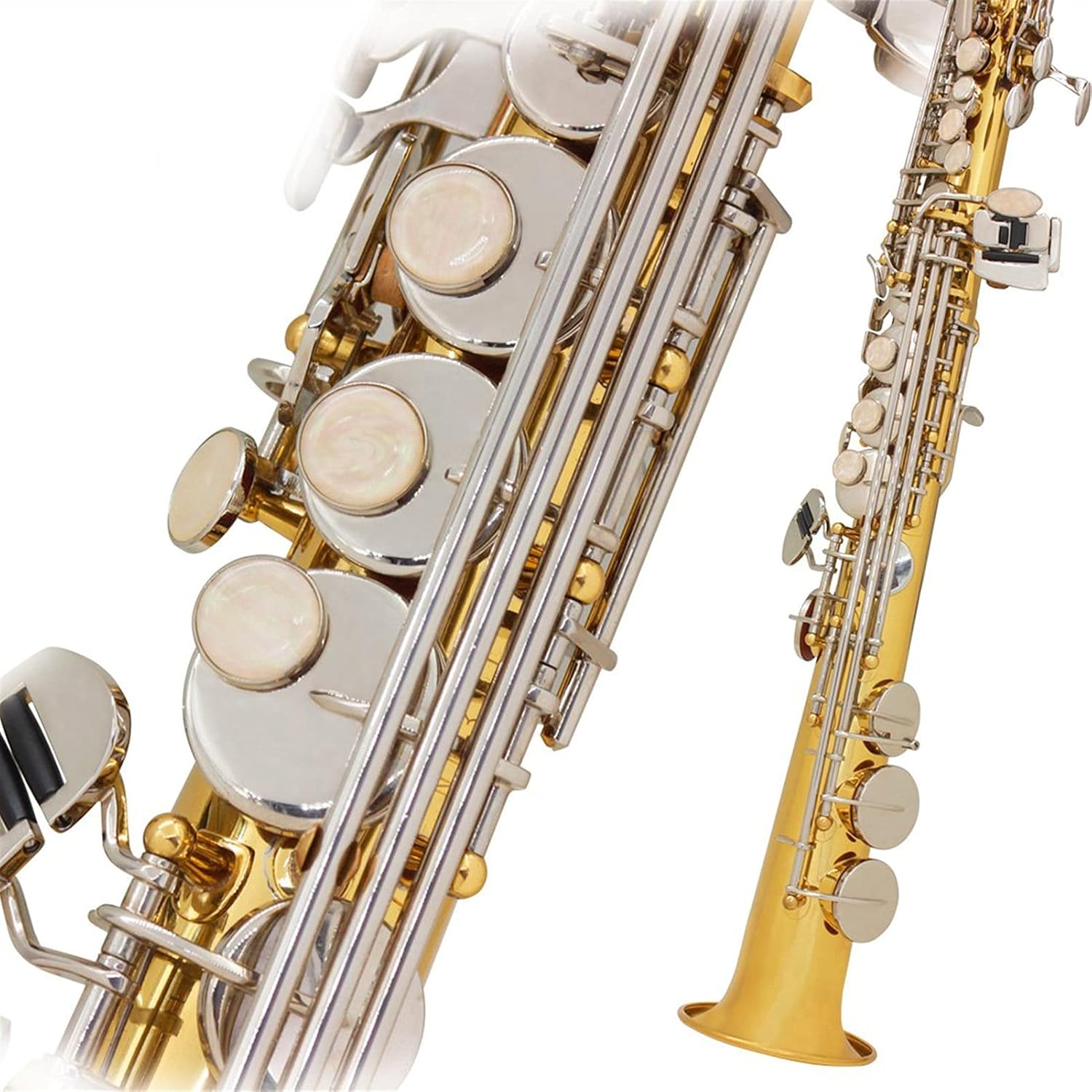 Saxophone Straight B Flat Soprano Saxophone Straight Gold Silver Key Leather Box Key Type Woodwind Instrument