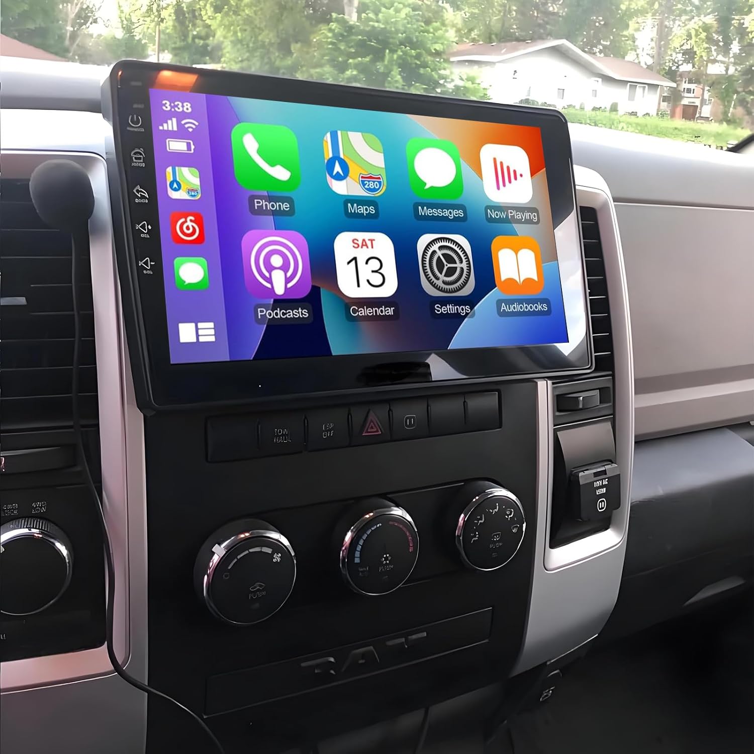 PHEZEN 10.1 inch Touchscreen Car Stereo Fit for Dodge Ram 1500 2500 3500 09-12, Android 15 Double Din Car Radio with Carplay & Android Auto in-Dash Navigation BT Mirror Link WiFi Backup Camera 2+64G