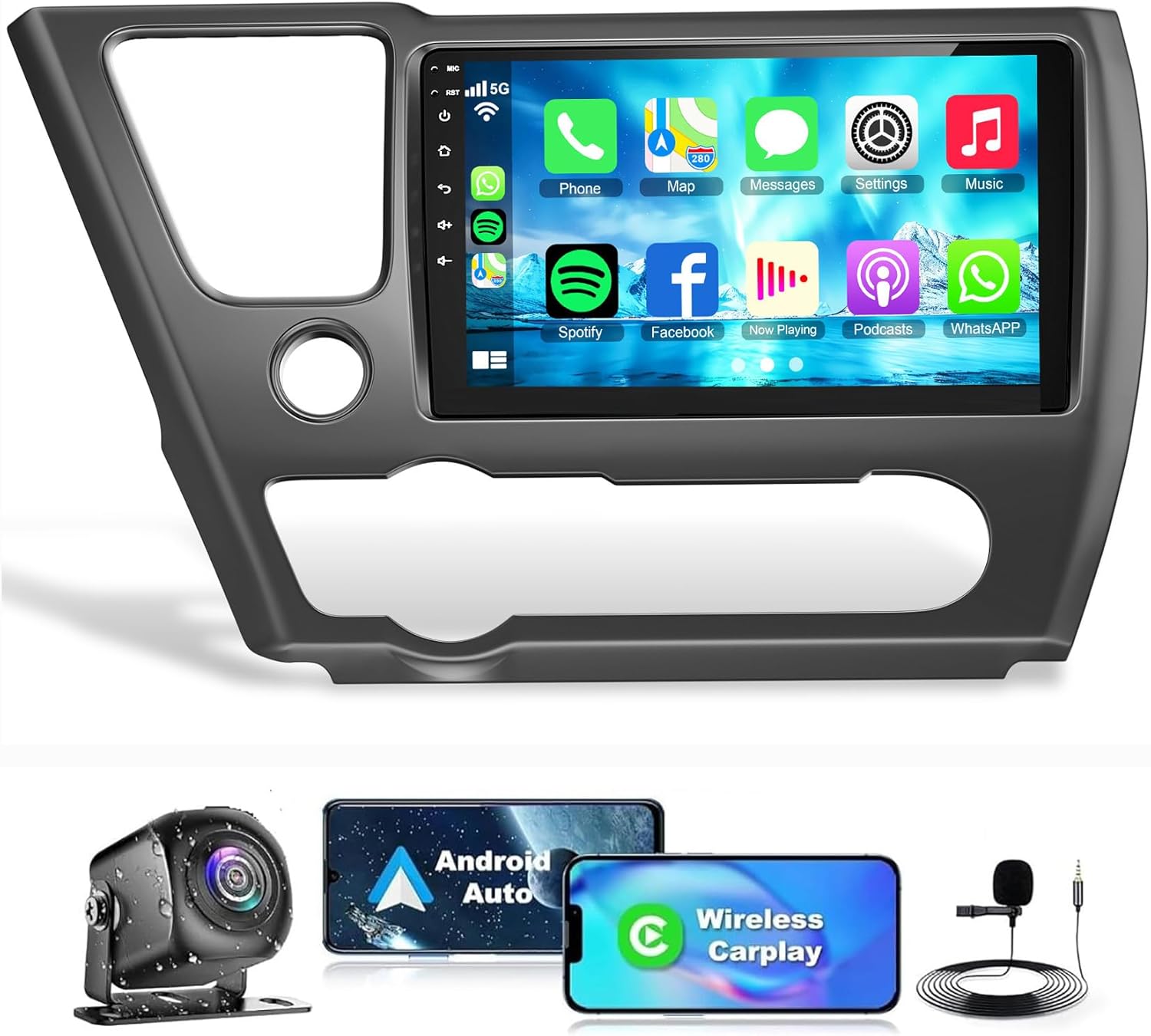 [4G+64G] Android 13 Car Radio for Honda Civic 2013-2017(Only US Version), 9” IPS Touchscreen Supports Wireless Carplay&Android Auto, Bluetooth &GPS,FM Radio& Back-up Camera, Civic Stereo