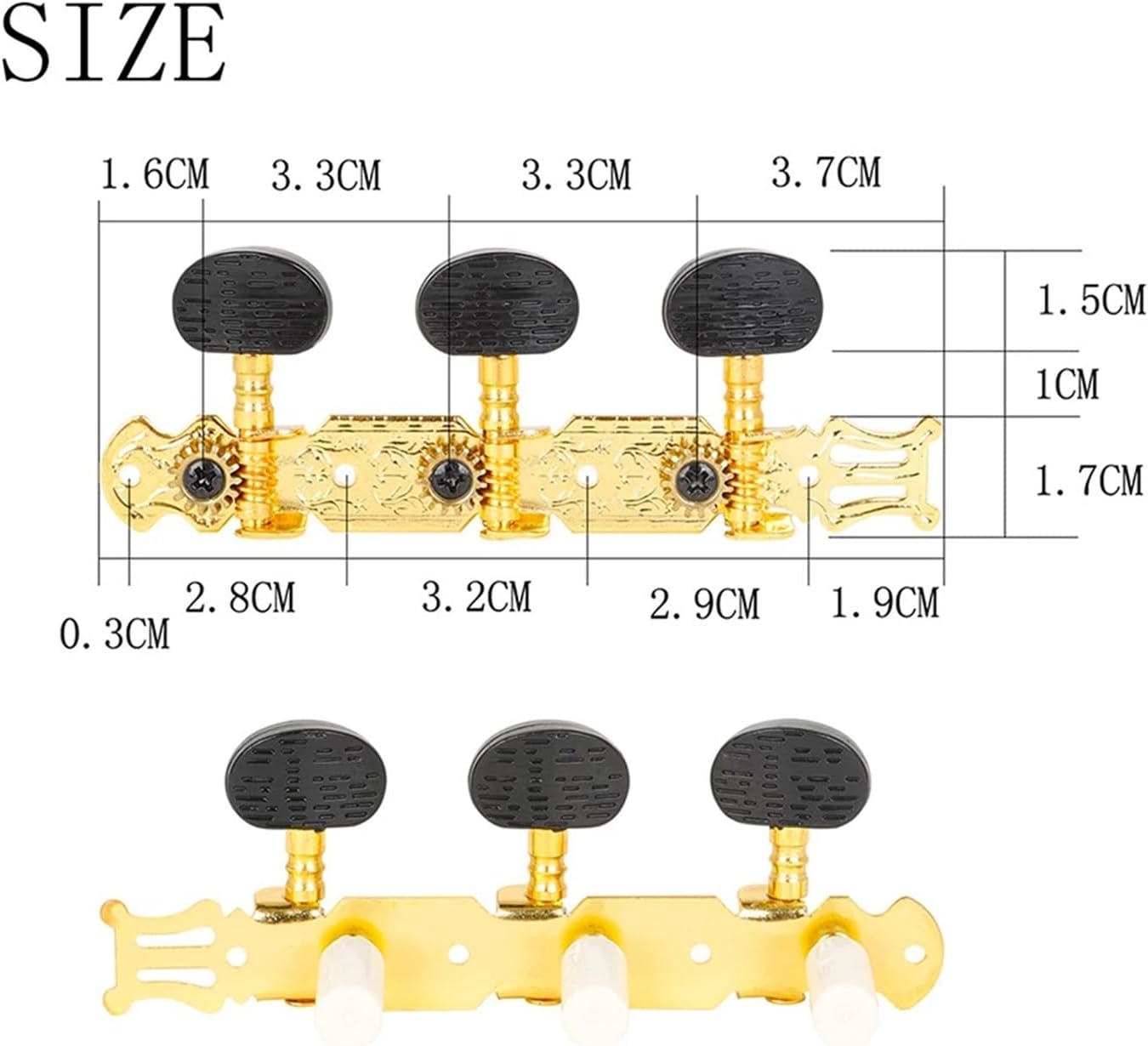 2PCS Classical Guitar Tuning Pegs Black & Gold Knobs with Screws for Acoustic Guitars