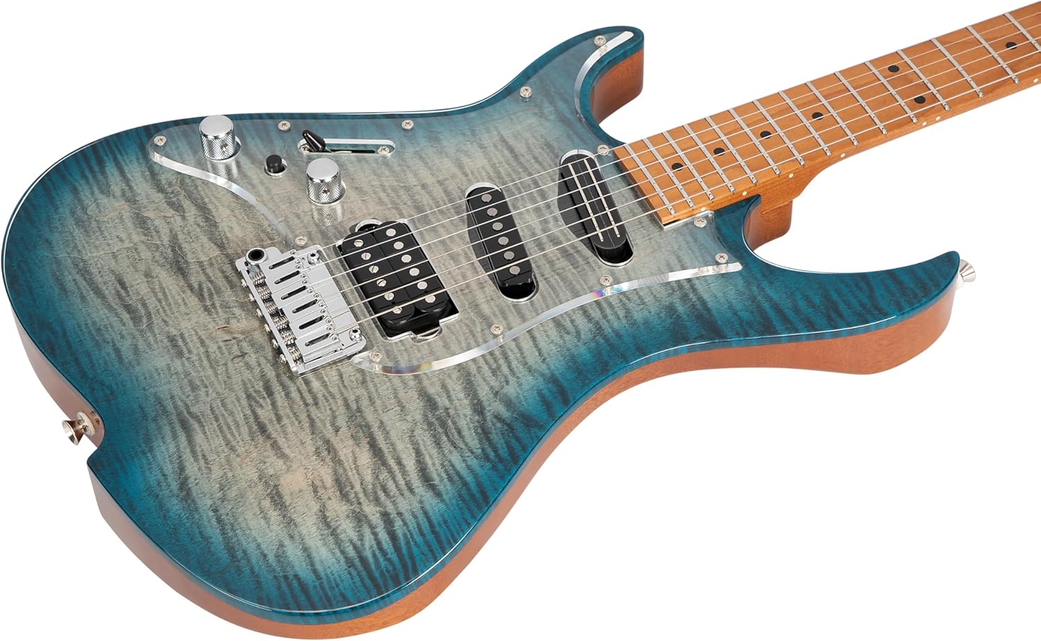 Vola Electric Guitar OZ RV TNC LH Aqua Burst Gloss Handmade in Japan MIJ Solid Flame Maple Top Roasted Maple Neck Stainless Steel Frets Gotoh Bridge Gotoh Locking Tuner 6 Strings Modern C Neck