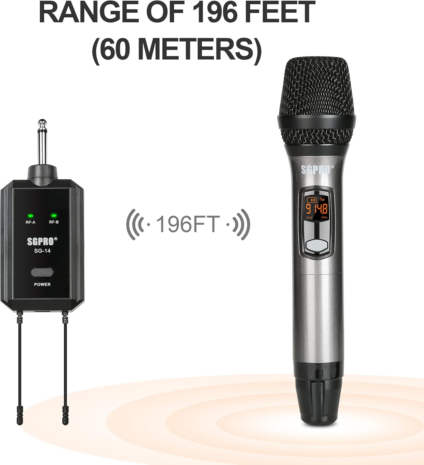 Multiple-Purpose Wireless Microphone Set Compact Receiver Mute Function Battery Indicator for Singing, DJ, Speech, Classroom, Church, Home Karaoke and More (SG-14 | Dual Handheld Set)