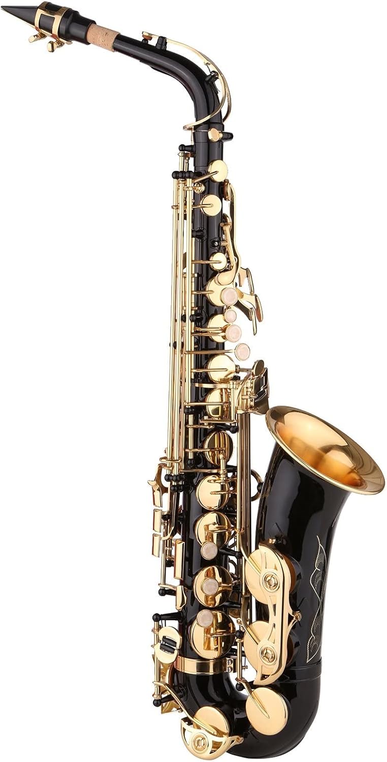 E-Flat Saxophone Brass EB Alto Sax Black Paint Gold Lacquer Woodwind Instruments with Case