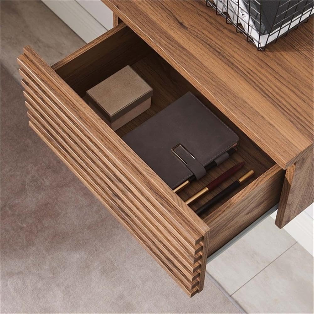 Pemberly Row Wall Mount Corner Modern Wood Office Desk in Walnut