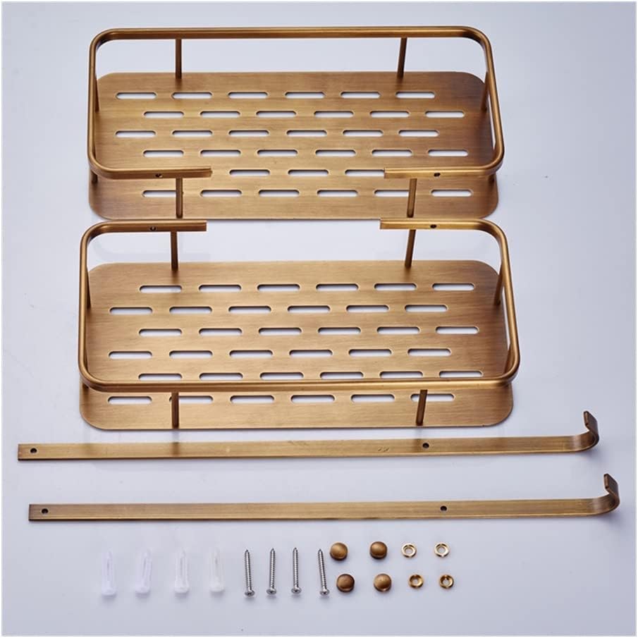 Corner Shower Caddy Bathroom Shelves, Antique Copper Double Wall Mount Corner Shower Shampoo Soap Cosmetic Storage Shelf Shower Organizer (Color : D)