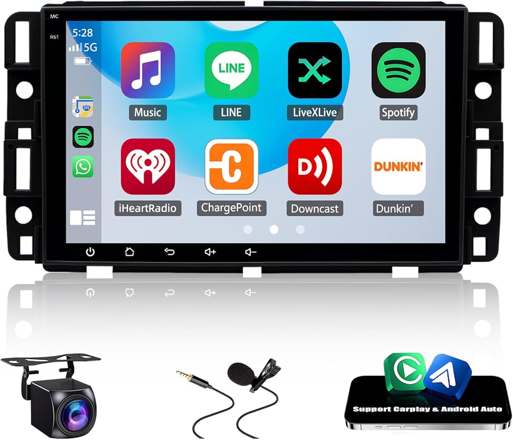 4+64G 8 inch Car Radio Stereo for Chevrolet Silverado GMC Sierra Yukon 2007-2013, Andriod 14 Double Din Touchscreen Car Radio 1080P with Carplay Andriod Auto WiFi GPS Bluetooth Backup Camera Mic