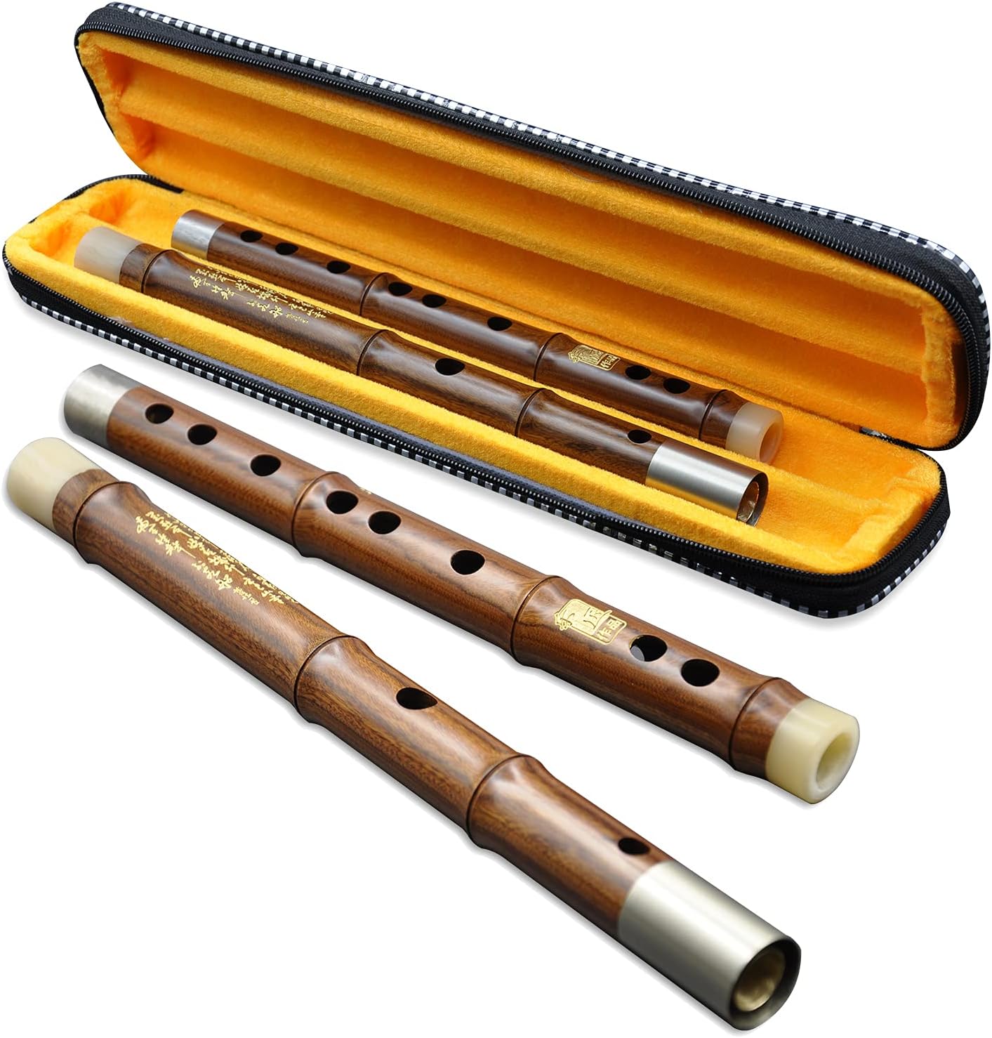 Professional Flute D key Dizi for Beginners with Free Membrane & Glue Set Traditional Chinese red sandalwood Instrument (D KEY)
