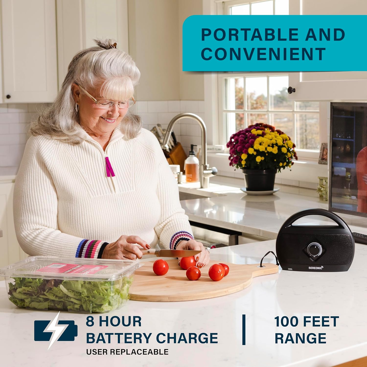 Portable Wireless TV Speakers - Ideal for TV Watching Without The Blaring Volume - Wireless Speakers Designed for Hard of Hearing, Elderly, and Seniors