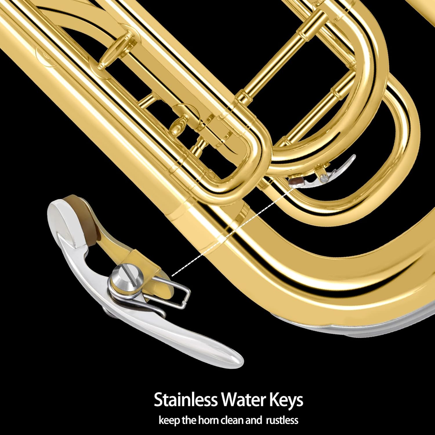 ROWELL Bb Euphonium Brass Horn 4 Valves Euphonium with Case & Care Kit - Includes Mouthpiece, Polishing Cloth, Gloves & More, Featuring Large Bell & Stainless Steel Valves for Rich Sound