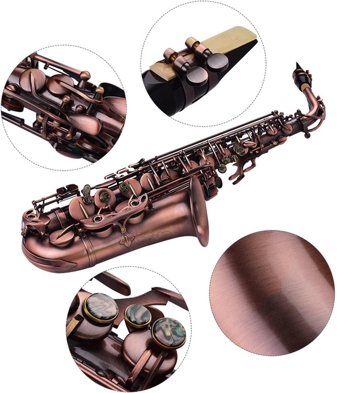 KESHUO High Grade Bronze Bent EB Alto Saxophone E- Flat Sax Carved Pattern Woodwind Instrument with Carry Case Gloves Brass Sax Beginners Kit