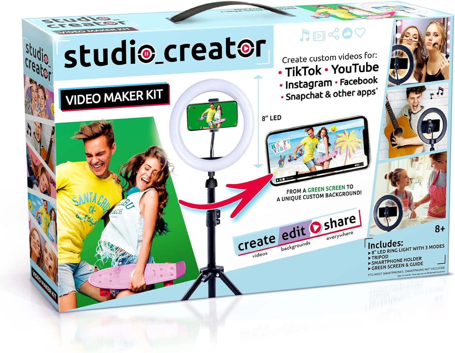 So DIY TikTok Instagram YouTube Ring Light with Green Screen and Phone Mount Tripod. Studio Creator Influencer Video Creator Kit