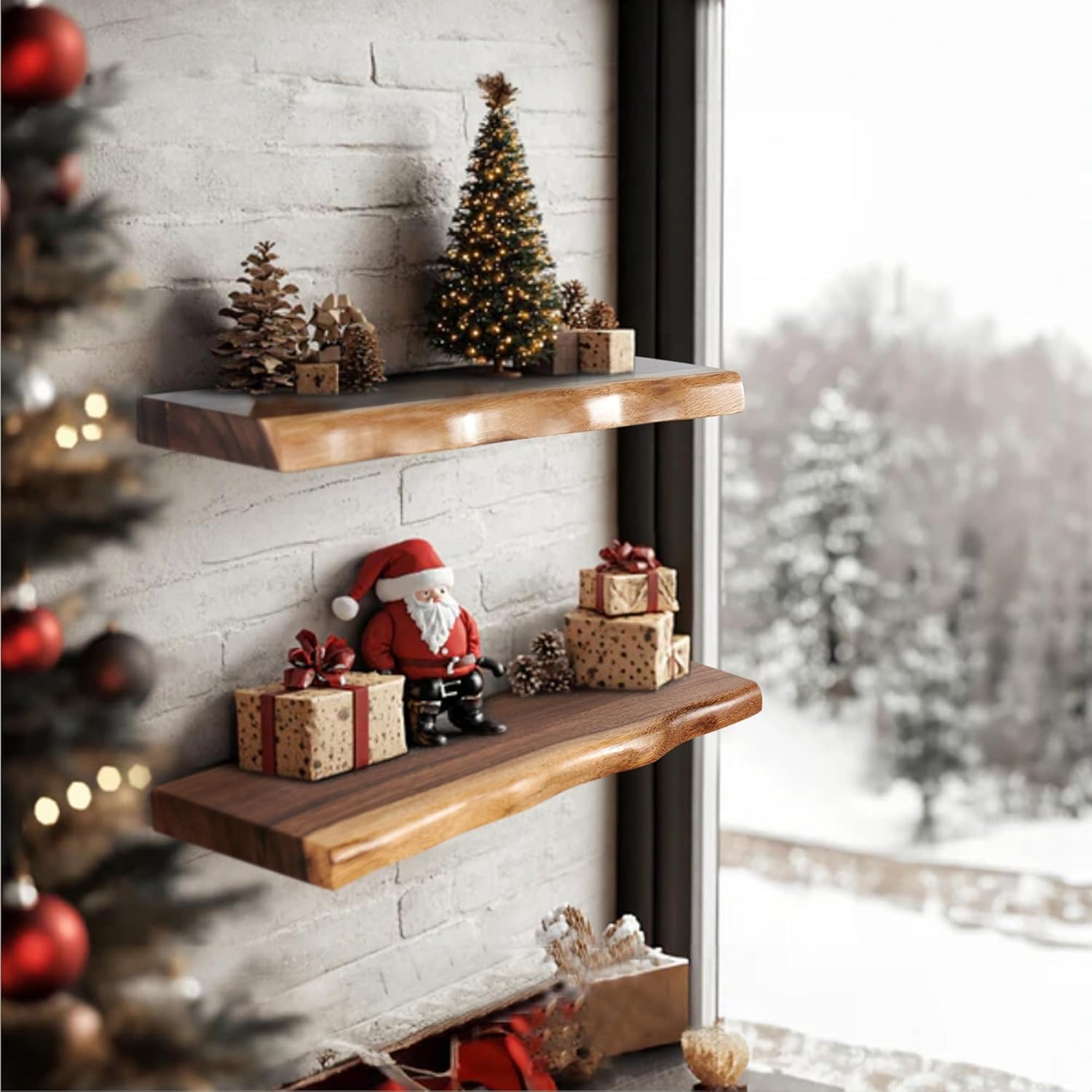 Greenage Live Edge Floating Acacia Wood Shelf 24