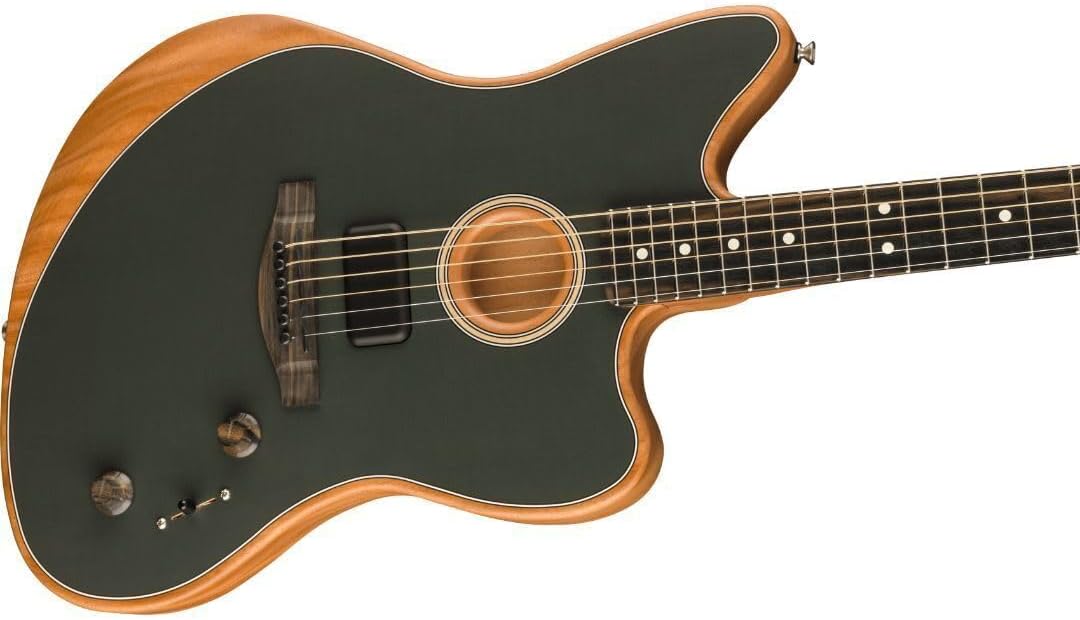 Fender American Acoustasonic Jazzmaster Acoustic Electric Guitar, with 2-Year Warranty, Tungsten, Ebony Fingerboard, with Gig Bag