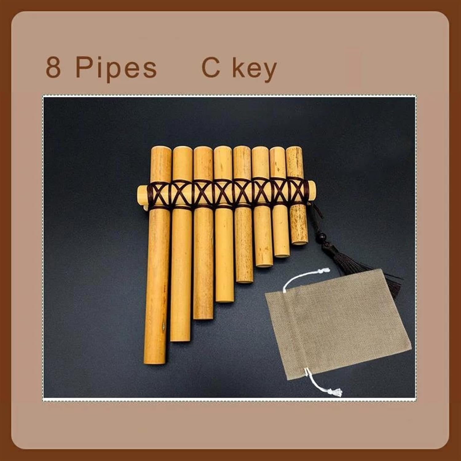 8 Pipes C Key Pan Flute Pan Pipes Woodwind Instrument Chinese Traditional Musical Instrument (Color : Brown)