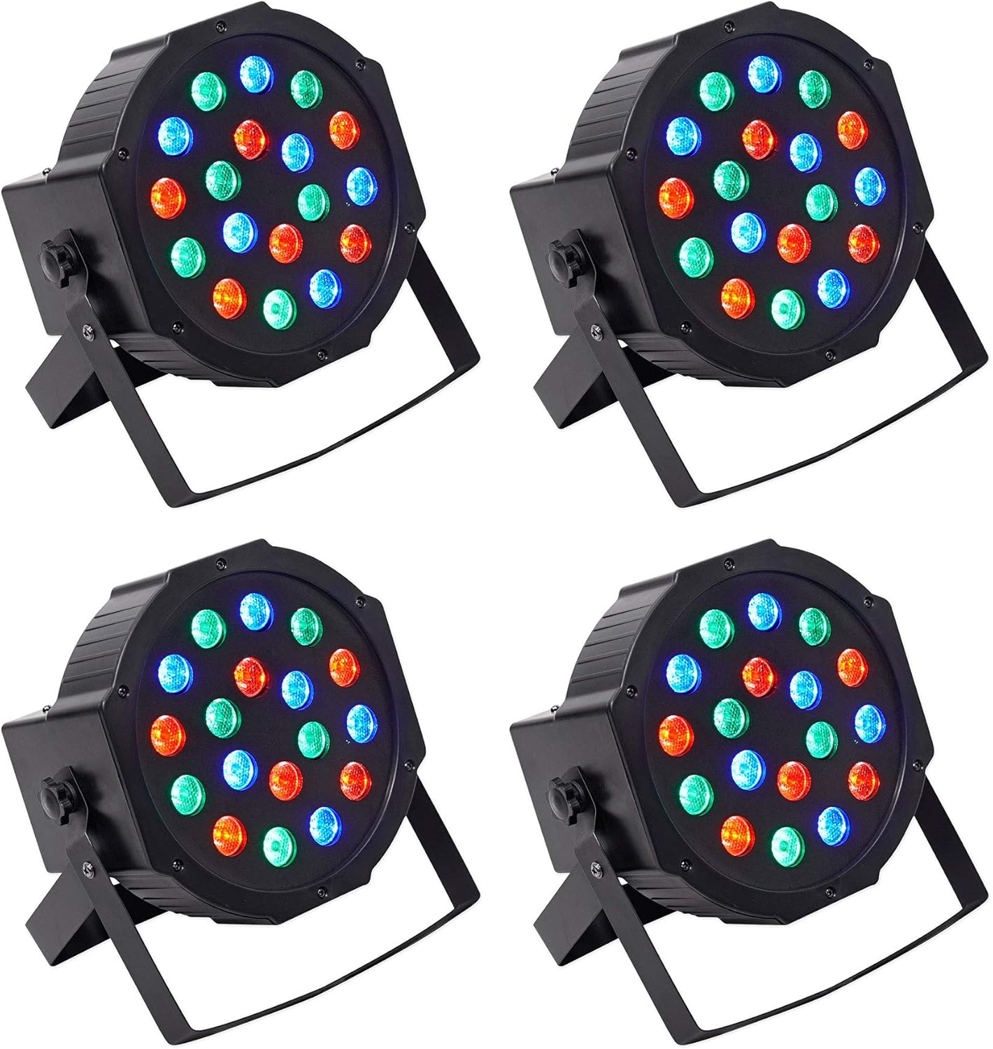 Rockville RockPAR50 24W LED RGB Par Can Wash Light with DMX, Sound-Activated Mode, Power Daisy-Chain, Dual Bracket for DJs and Club Lighting, 4-Piece