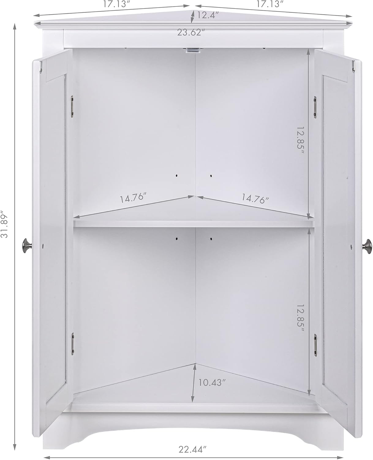 Spirich Floor Corner Cabinet with Two Doors and Shelves, Free-Standing Corner Storage Cabinets for Bathroom, Kitchen, Living Room, White