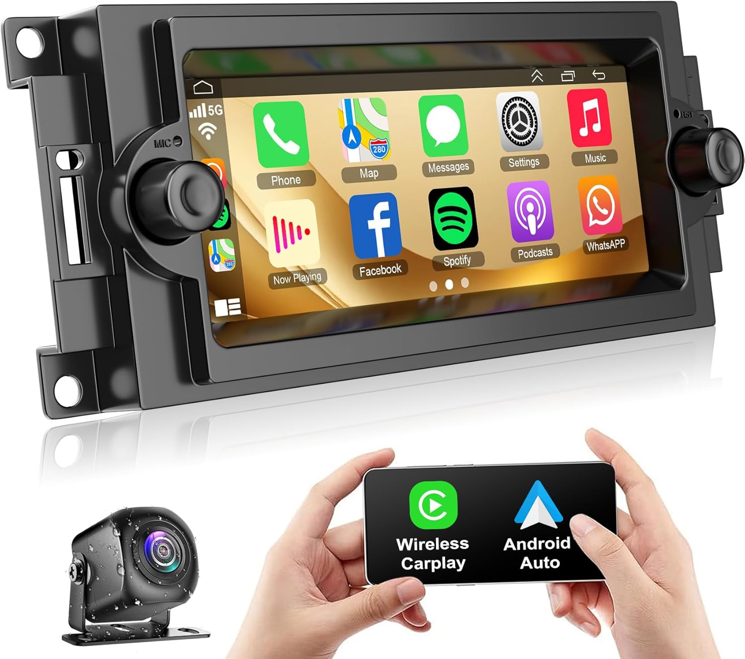 4G+128GB Car Stereo for Dodge RAM 1500/2500/3500 2006 2007 2008 & Dodge Durango 2005-2008 with Wireless CarPlay Android Auto, 8 Core Android 14 IPS Dodge Radio with WiFi Voice Control GPS BT5.2