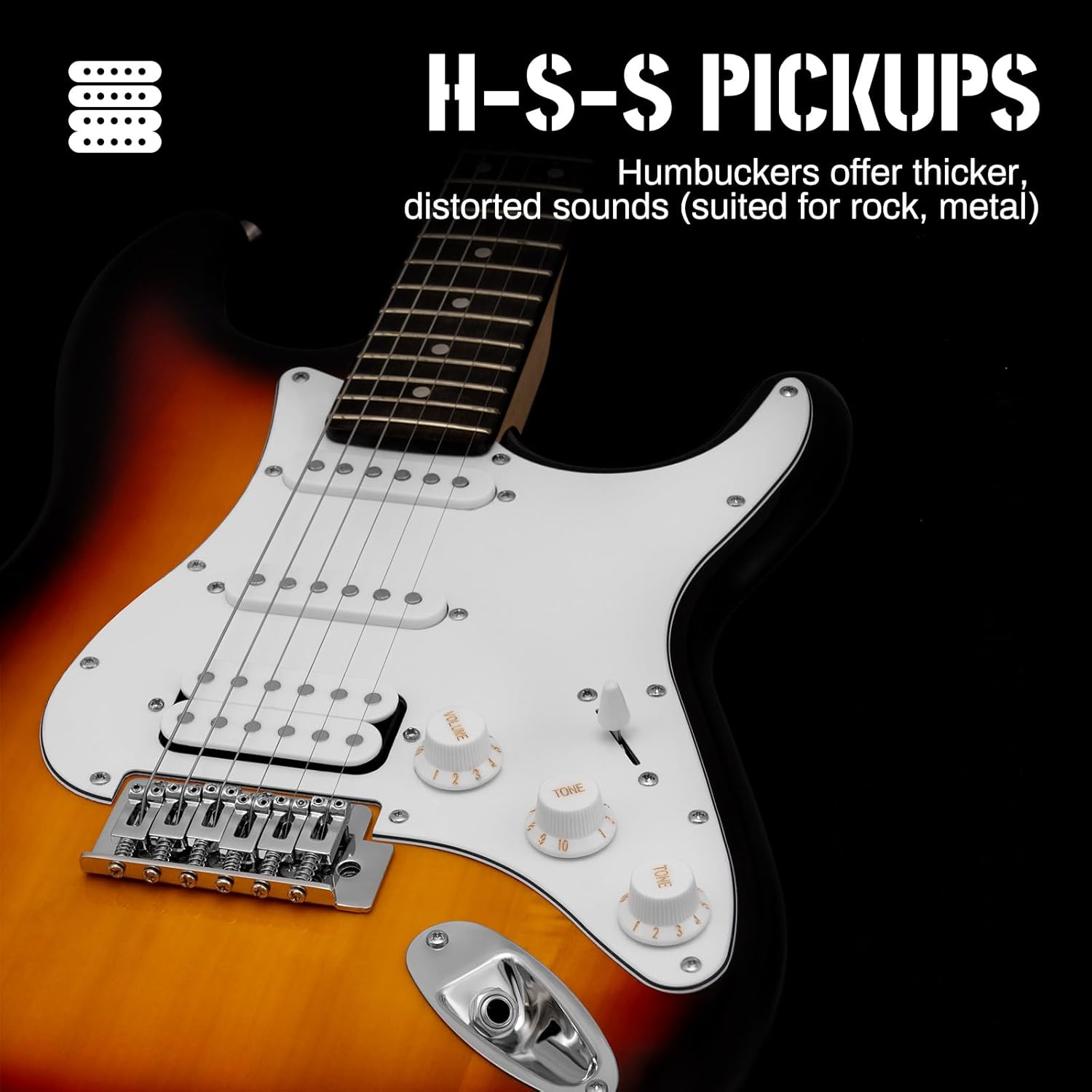 AODSK Electric Guitar with Amp Beginner Kit 39 Inch Solid Body Full Size,All Accessories,Digital Tuner,Six Strings,Four Picks,Tremolo Bar,Strap,Gig Bag,Starter kit (Blue-HSS)