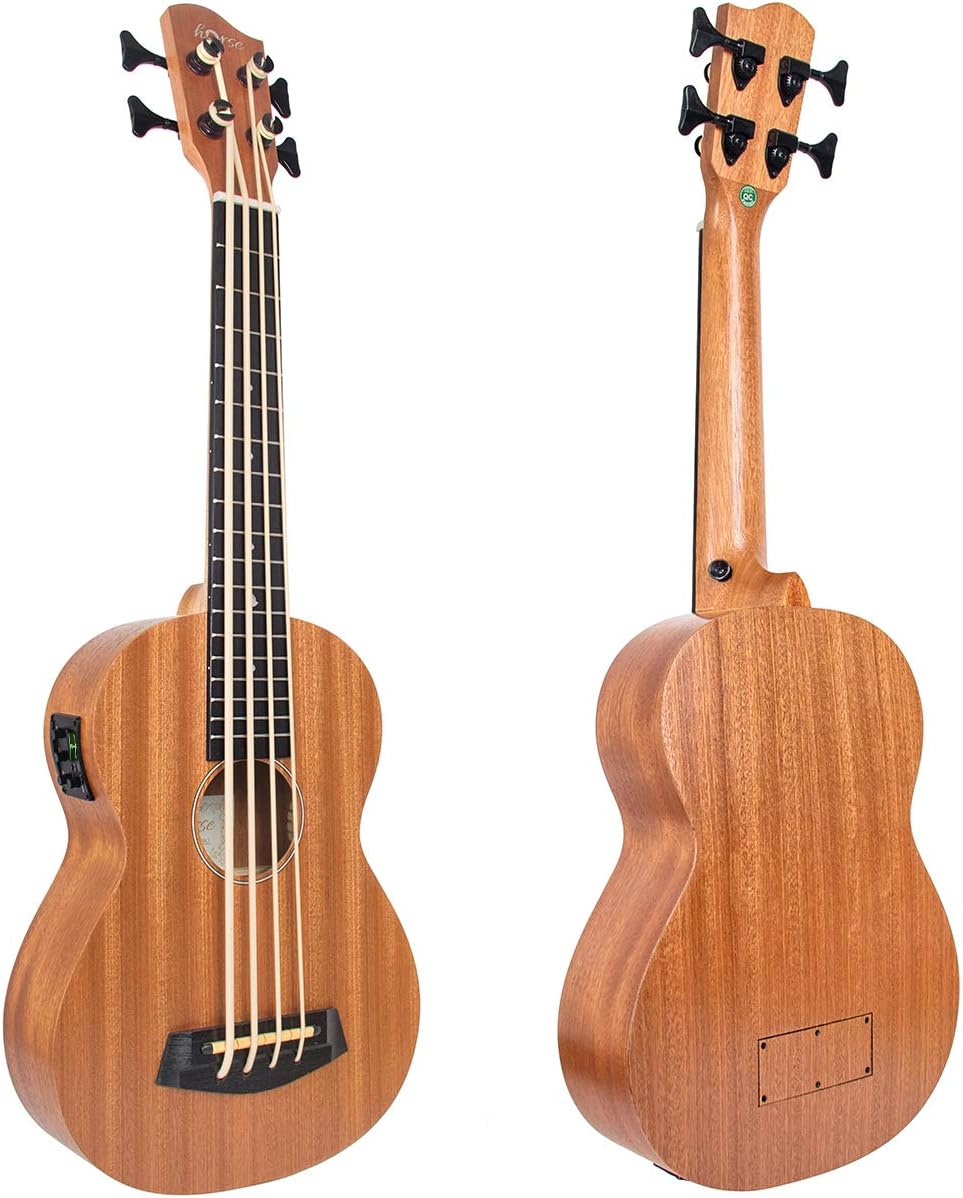 lotmusic Electric Acoustic Bass Ukulele 30 inch African Blackwood Professional Aquila EADG with Gig Bag Strap for Beginner and advanced.