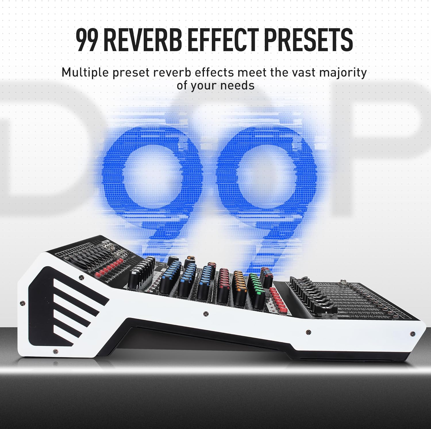 12-Channel Bluetooth Studio Audio Mixer 99 Bit DSP Digital Processor w/USB MP3 for PC Recording Input, XLR Microphone Jack, 48V Power, For Professional and Beginners DJ Mixer