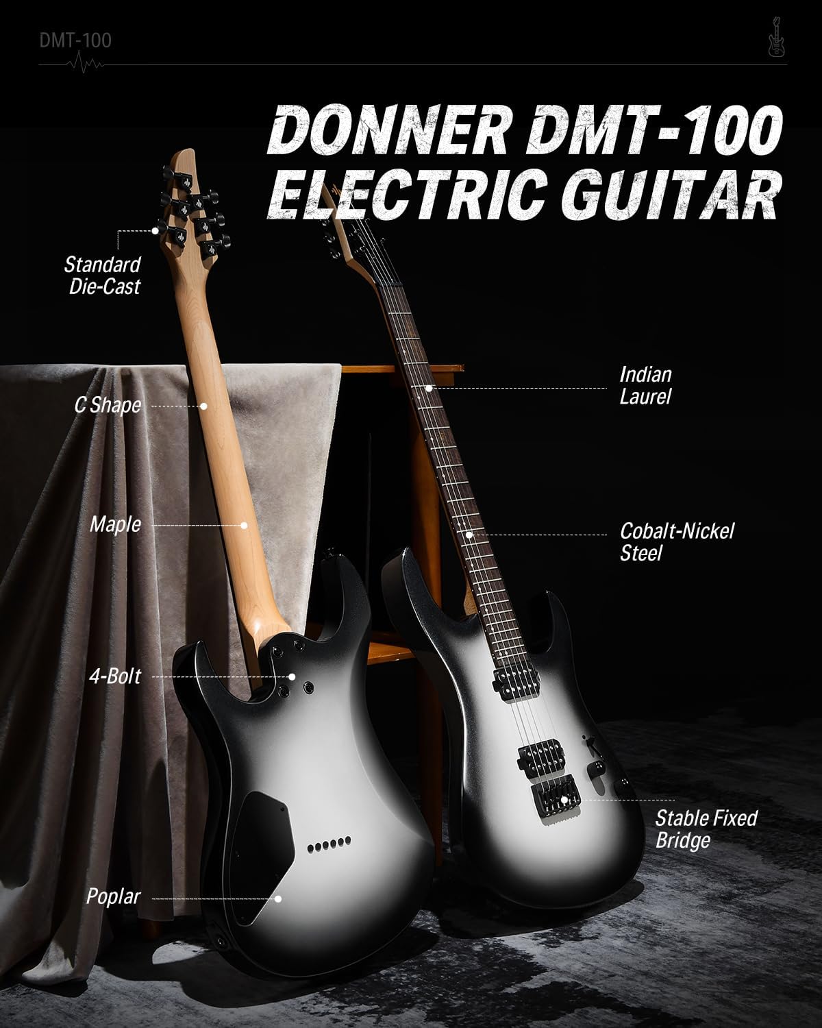 Donner Solid Body Electric Guitar, 39 Inch Metal Electric Guitar Beginner Kits -ABY Box Line Selector