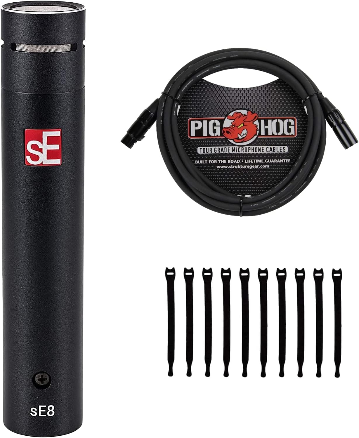 Briskdrop sE Electronics sE8 Small Diaphragm Cardioid Condenser Microphone Bundle with Pig Hog XLR Cable and 10 Pack Cable Ties