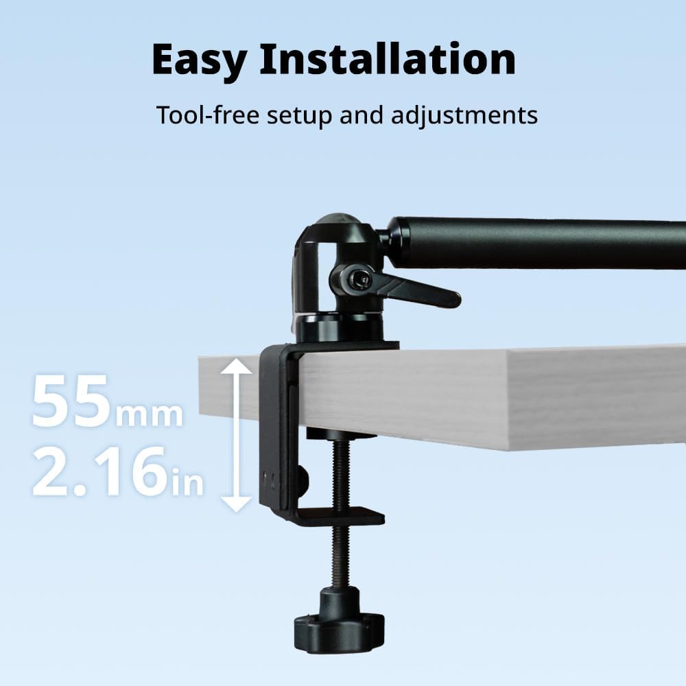 AVerMedia Mic Arm with Desk Clamp, Fully Adjustable Boom Arm, 1/4” to 5/8” Adapter, Heavy Duty Mic Stand for Studio, Podcast, Gaming, including both High & Low Profile Mic Arm setups- FLEXI go BA311L