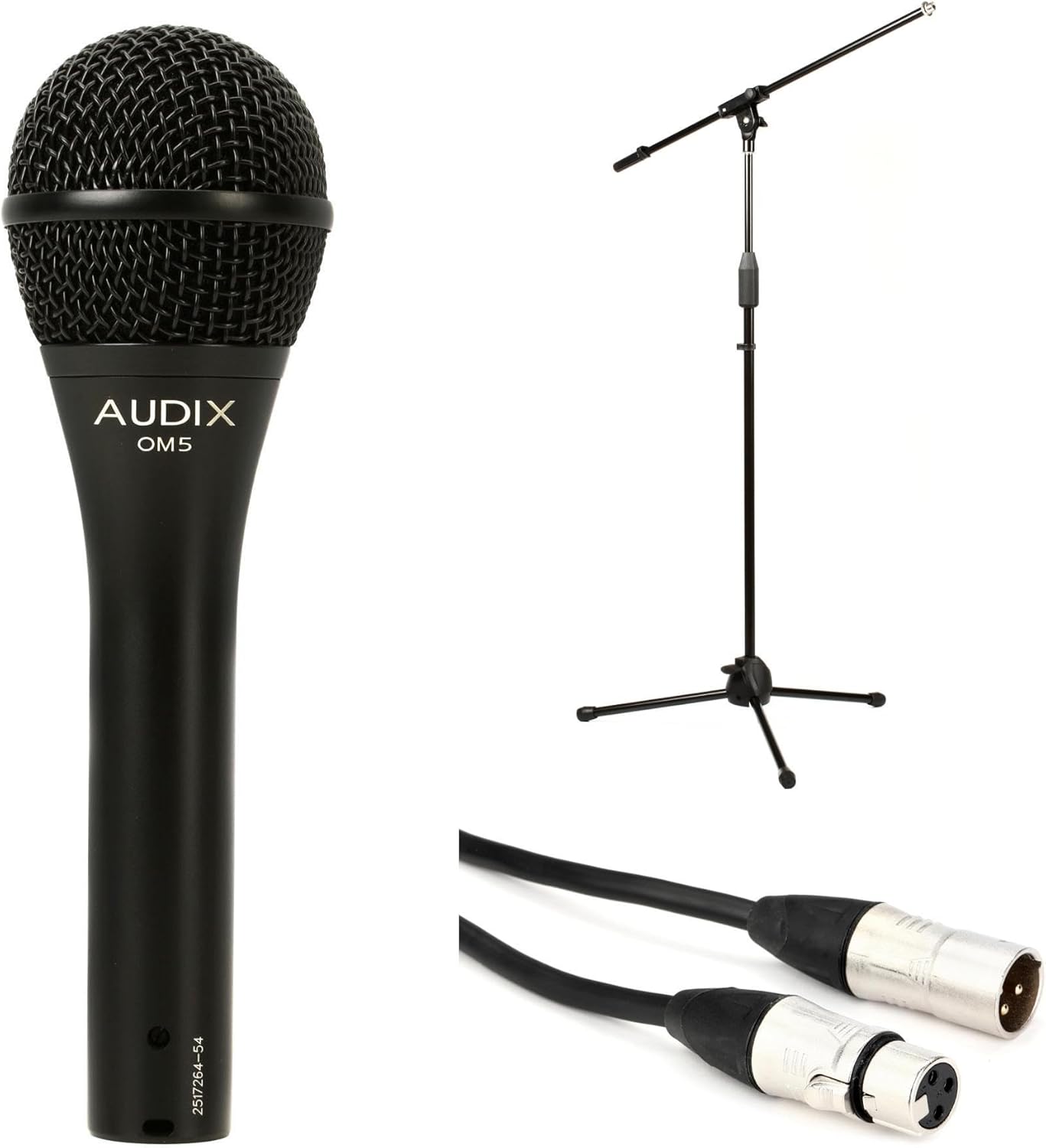 AUDIX OM5 Hypercardioid Dynamic Vocal Microphone Bundle with Adjustable Microphone Stand, XLR Cable, and Carrying Pouch – Professional Mic for Live Performances, Studio Recording, and Broadcasting