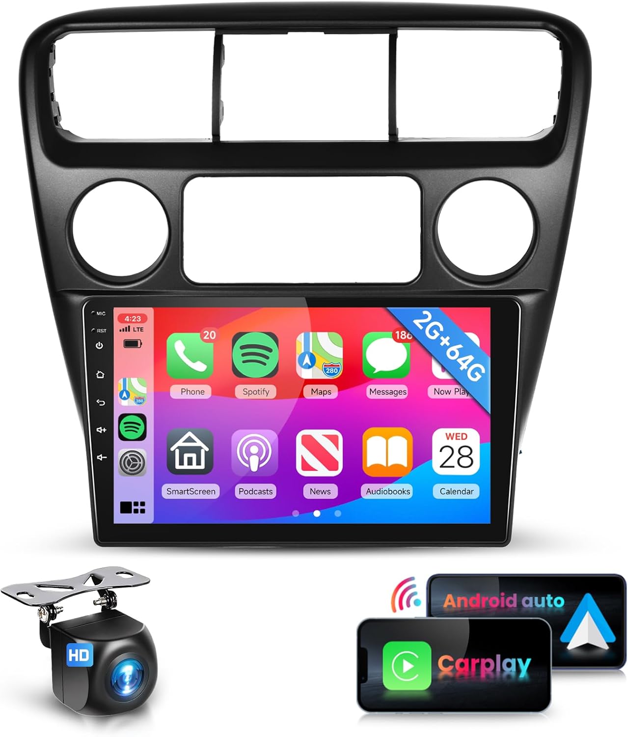 2G+64G Upgraded Android Car Stereo for Honda Accord 6th 1998-2003 Radio with Wireless Carplay Android Auto MirrorLink 9inch HD Touchscreen Bluetooth FM/RDS 28UIs AHD Reversing Camera&External MIC