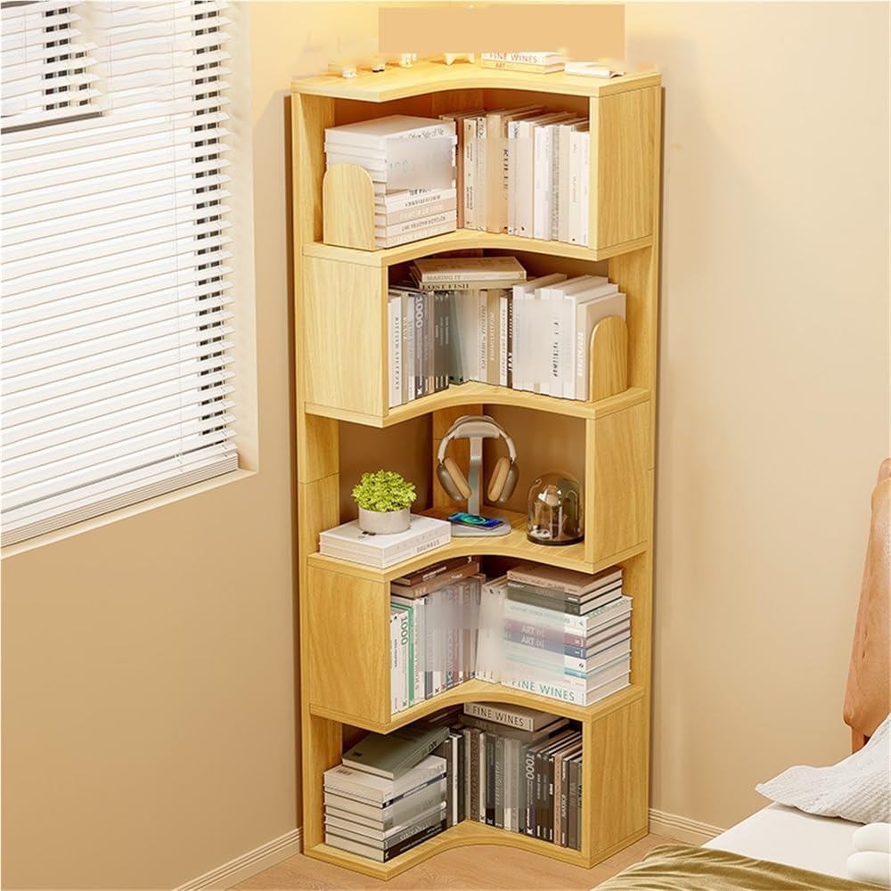 5-Tier Corner Bookshelf Wall Mount, Wood Floating Shelves, Open Shelf Bookcase, Corner Cabinet for Living Room, Bedroom, and Office, Easy to Assemble(Light Brown)