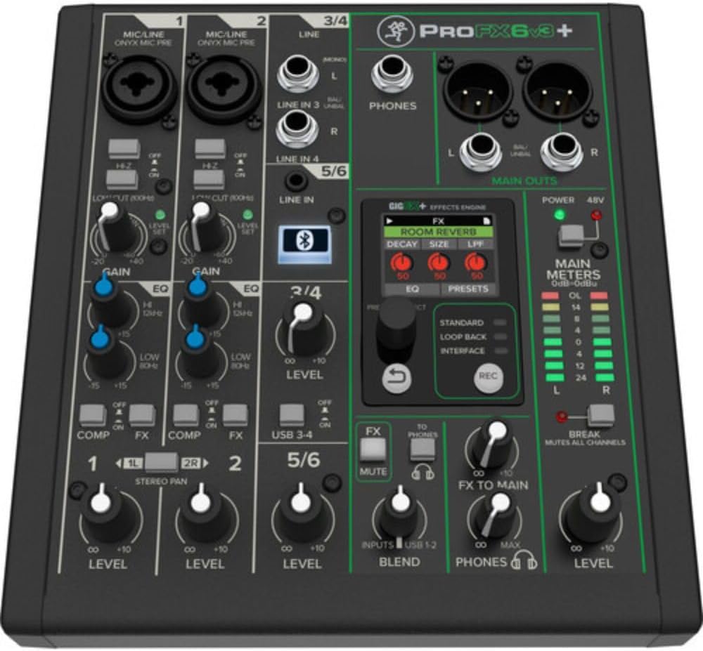 Mackie ProFX6v3+ 6-Channel Analog Mixer with Built-In FX, USB Recording, and Bluetooth Bundle with G-MIXERBAG-1212 Padded Nylon Mixer Bag and Stereo Breakout Cable 10'