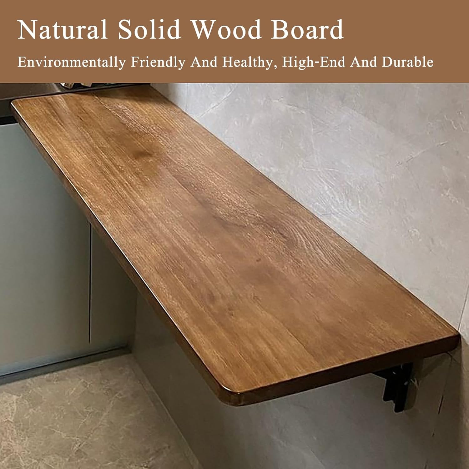 Wall Mount Desk Wall Drop Leaf Table Solid Wood Wall Mounted Folding Dining Table with Rounded Corners Space Saving Kitchen Table with Metal Stand Extendable Floating Table for Small Spaces(120*30cm/4