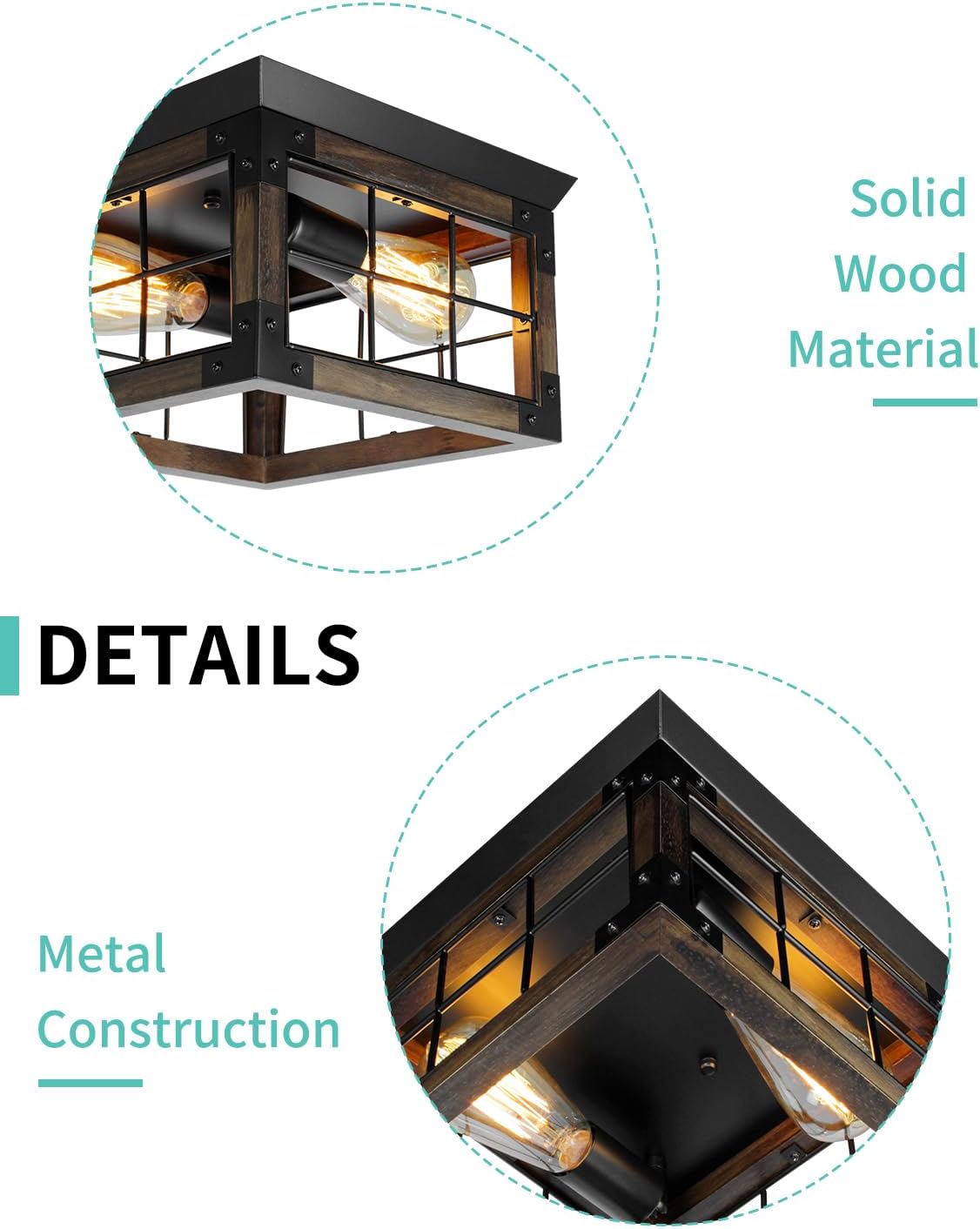 Farmhouse Flush Mount Ceiling Light, 2-Lights Farmhouse Ceiling Light Fixture, Corner Farmhouse Kitchen Light Fixtures with E26 Socket, Rustic Light Fixtures for Dining Room Kitchen Entryway