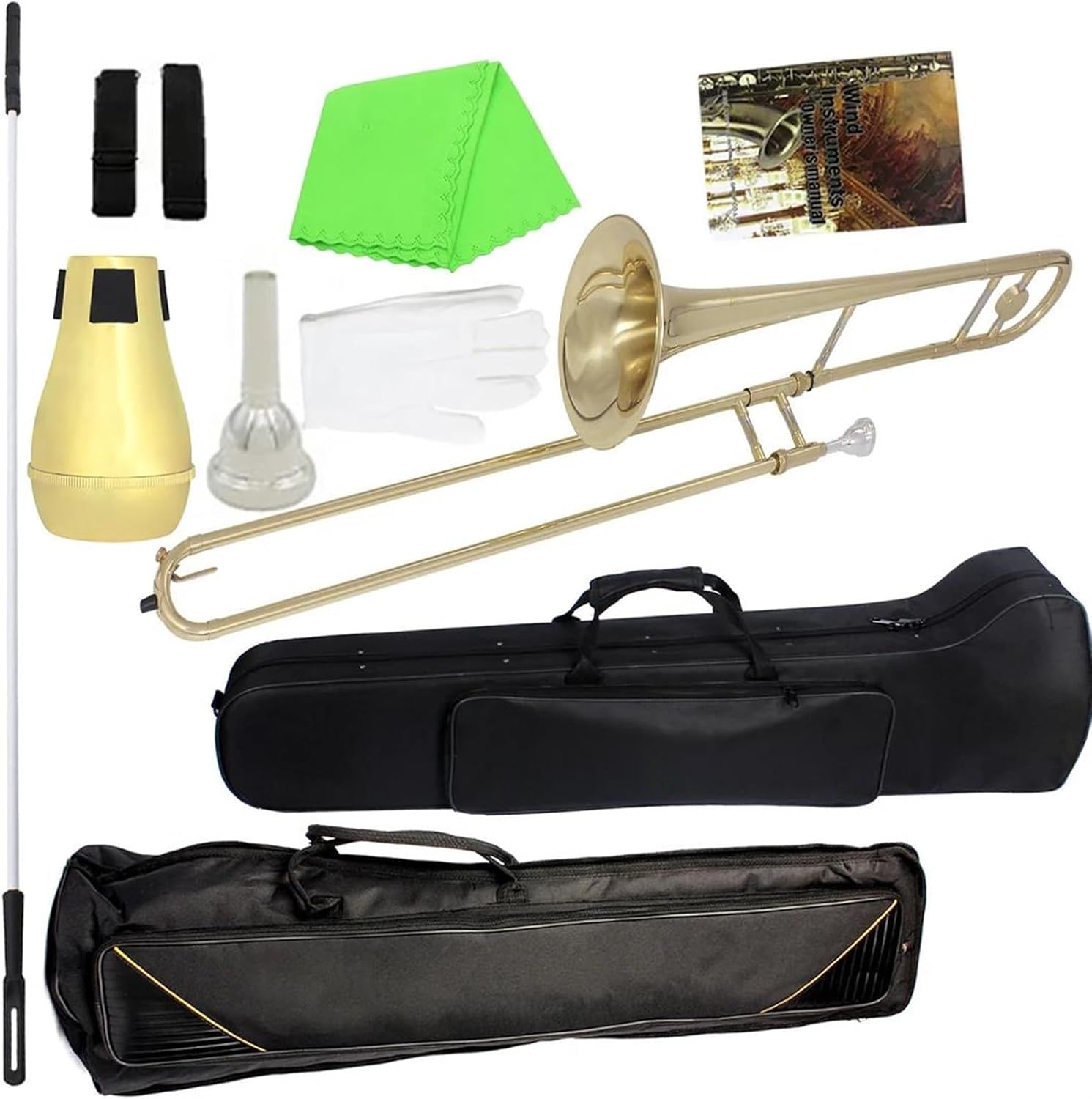 Professionals euphonium Bb Lacquer Gold Trombone Brass Body Alto Trombone Set With Mouthpiece Storage Bag Mute Cloth Rod Parts(Golde trombone set)