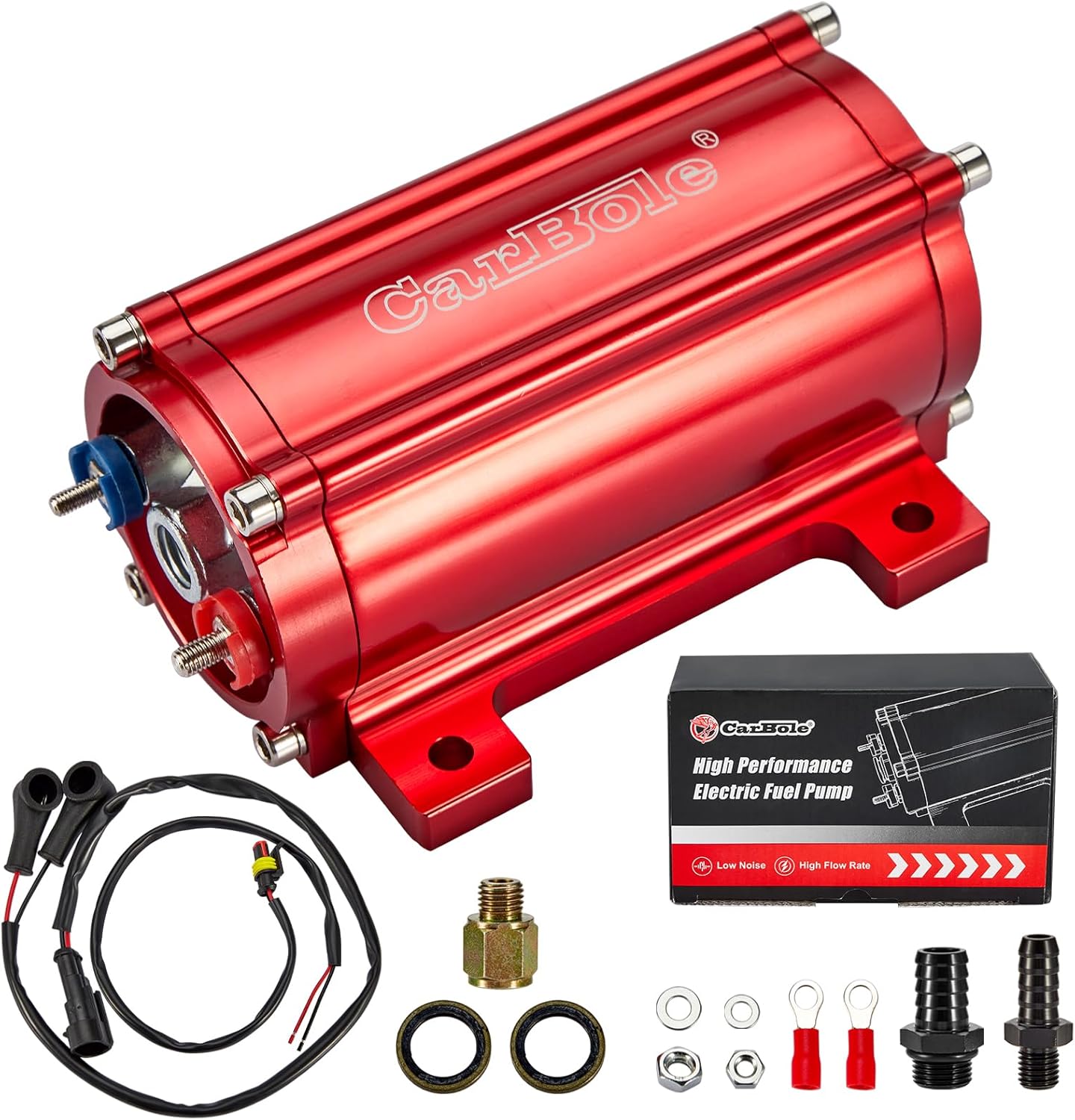 CarBole High Performance Fuel Pump 300LPH Flow Rate External Inline Universal 12V Fuel Transfer Pump with Power-cord