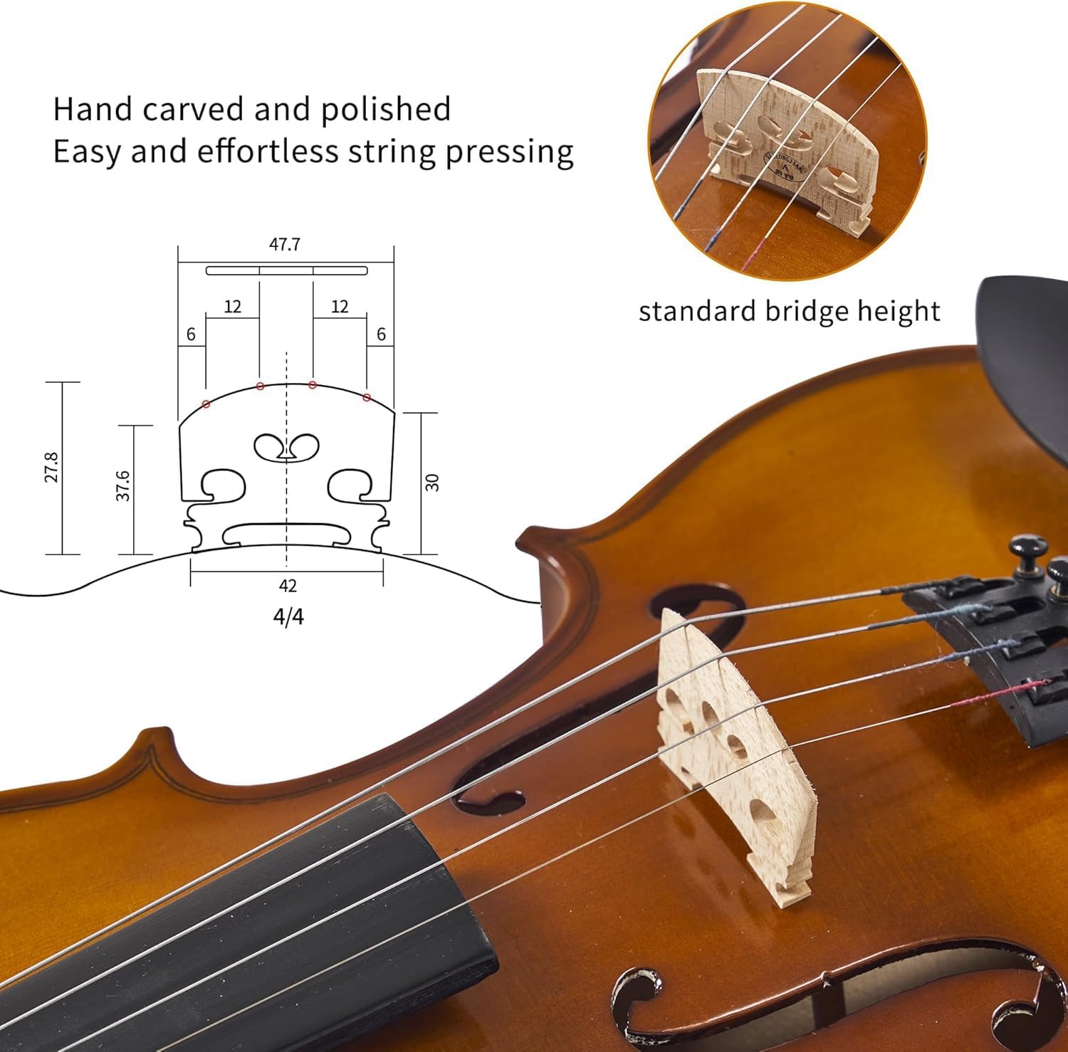 4/4 Acoustic Violin for Beginners, Full Size Plywood Fiddle Set for Kids and Adults with Hard Case, Bow, Extra Strings, Shoulder Rest, Rosin, Clip-on Tuner, Fingerboard Stickers, and Mute.