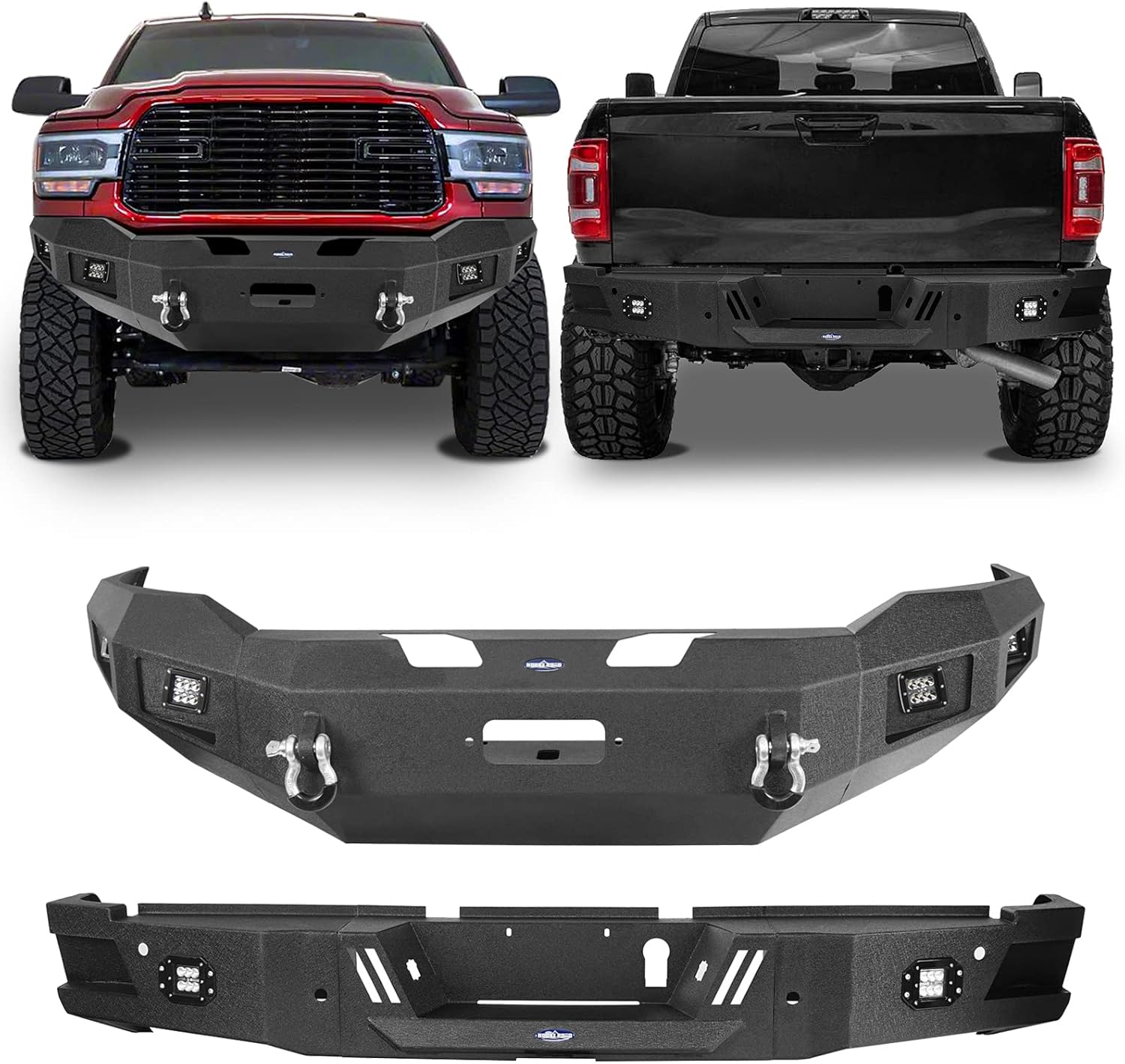 Hooke Road Ram 2500 Front & Rear Bumpers Kit w/Winch Plate for 2019 2020 2021 2022 2023 2024 Dodge Ram 2500 Truck