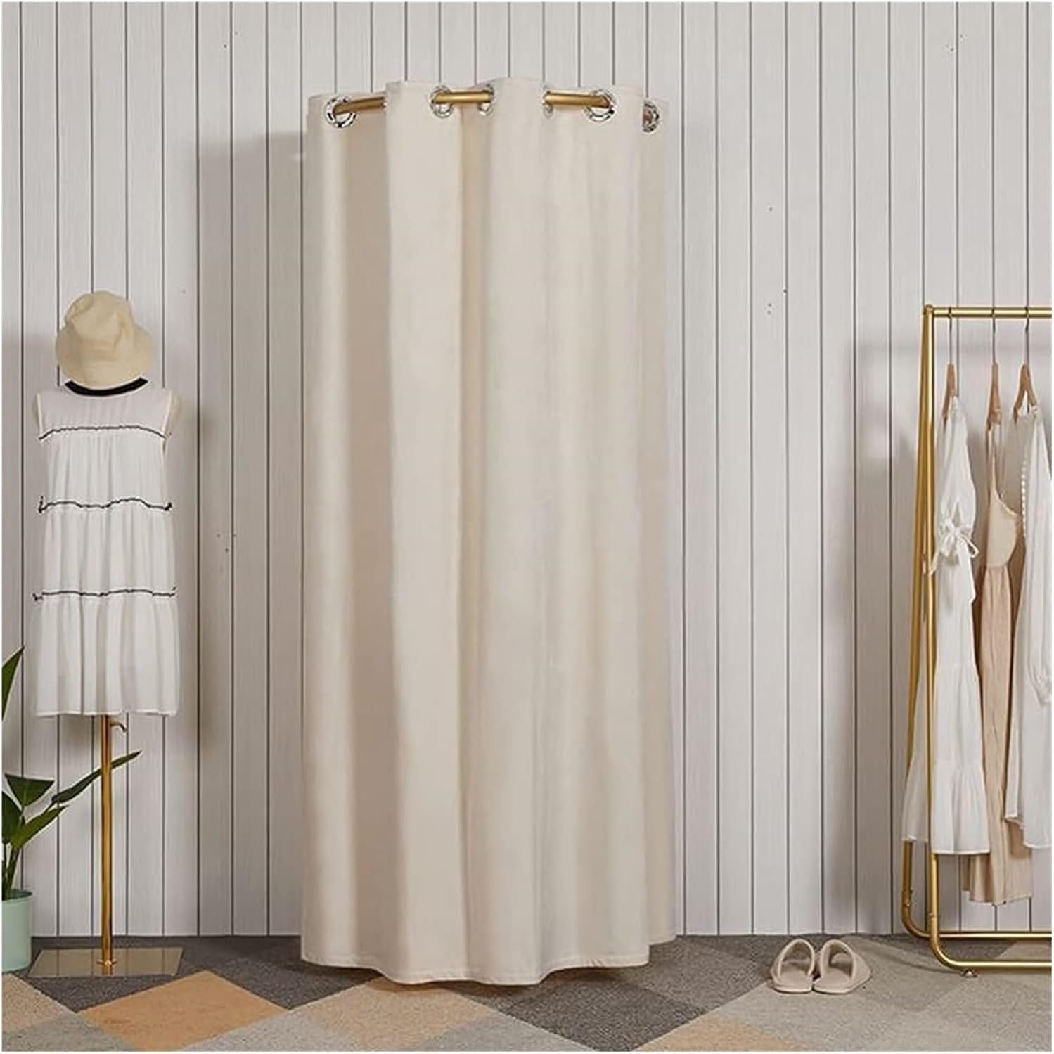 U-Shaped Fitting Room Portable Corner Wall Mount Fitting Room Spacious with Curtain Changing Room Temporary Dressing Room