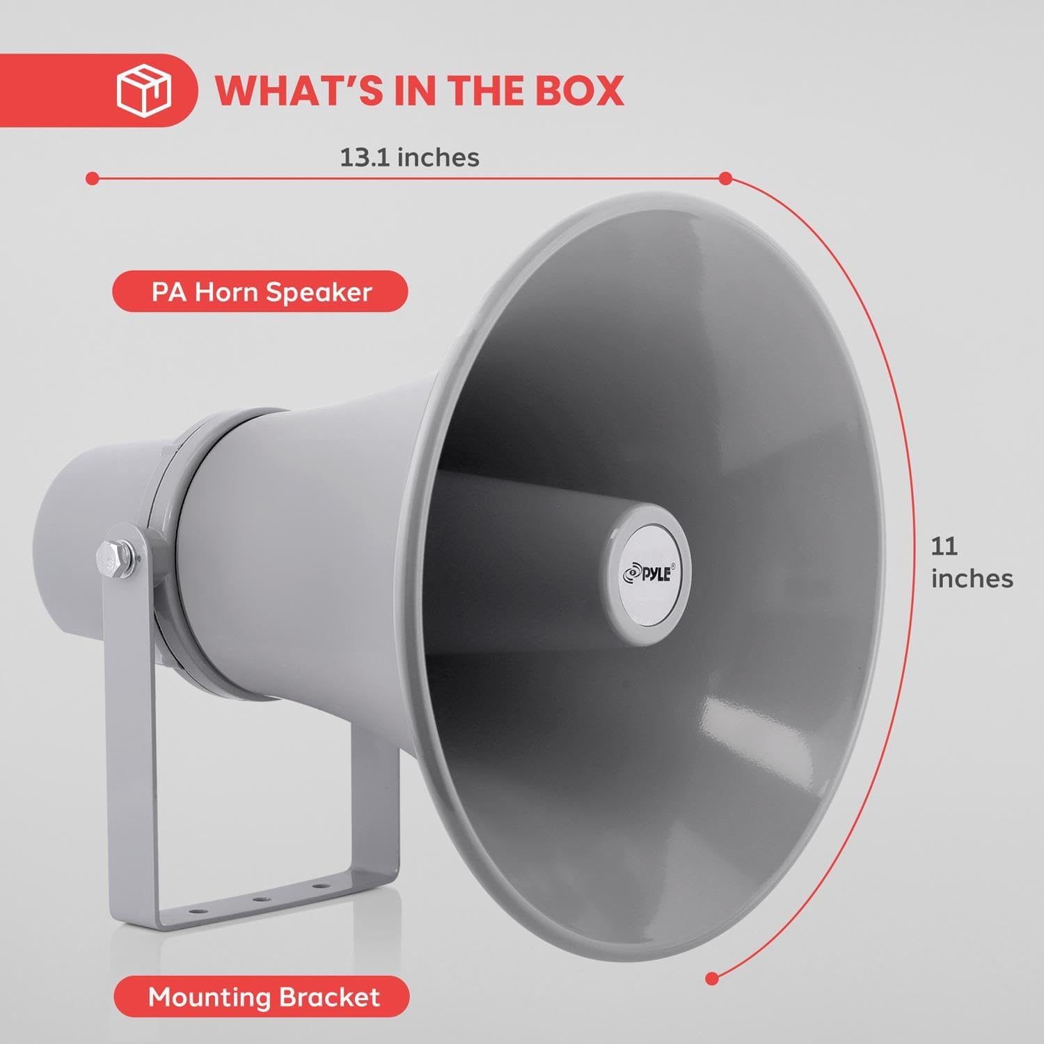 Pyle Indoor Outdoor PA Horn Speaker-11 Inch 30-Watt Power Compact Loud Sound Megaphone w/400Hz-5KHz Frequency,8 Ohm,70V Transformer,Mounting Bracket,For 70V Audio System-Pyle PHSP121T